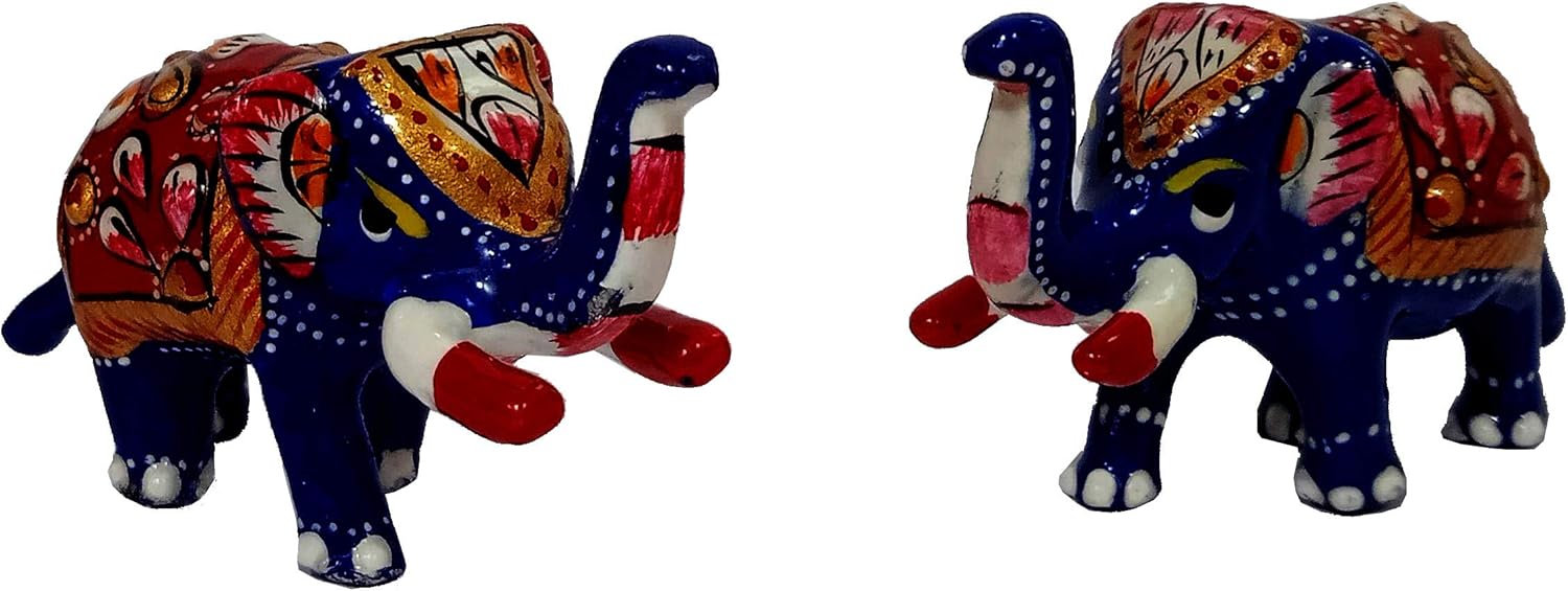 Purpledip Enamelled Metal Miniature Elephant Pair: Colorful Meenakari Art, Set of 2 Figurines (12290), Multicolor - Image 5