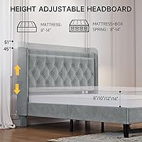 Vista 95 de koorlian Base de cama Queen con cabecero, base de cama tapizada ajustable con puertos tipo C y USB, cabecera de almacenamiento con respaldo de ala