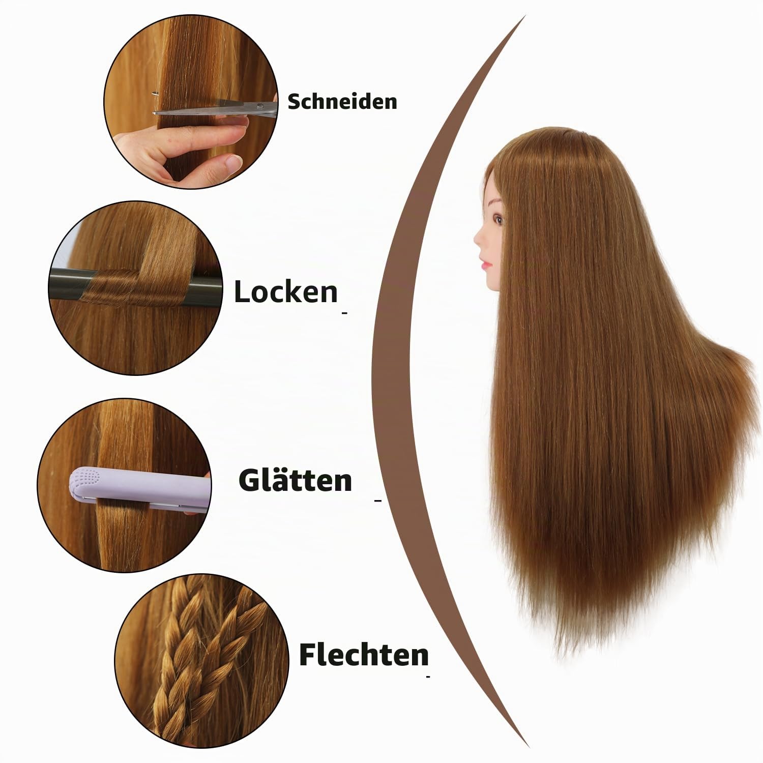 Schaufensterpuppe Kopf, Trainingskopf für Frisöre, Übungskopf 24 Zoll 70% Echthaar, Trainingsköpfe mit Klemmhalter + DIY Haare Set