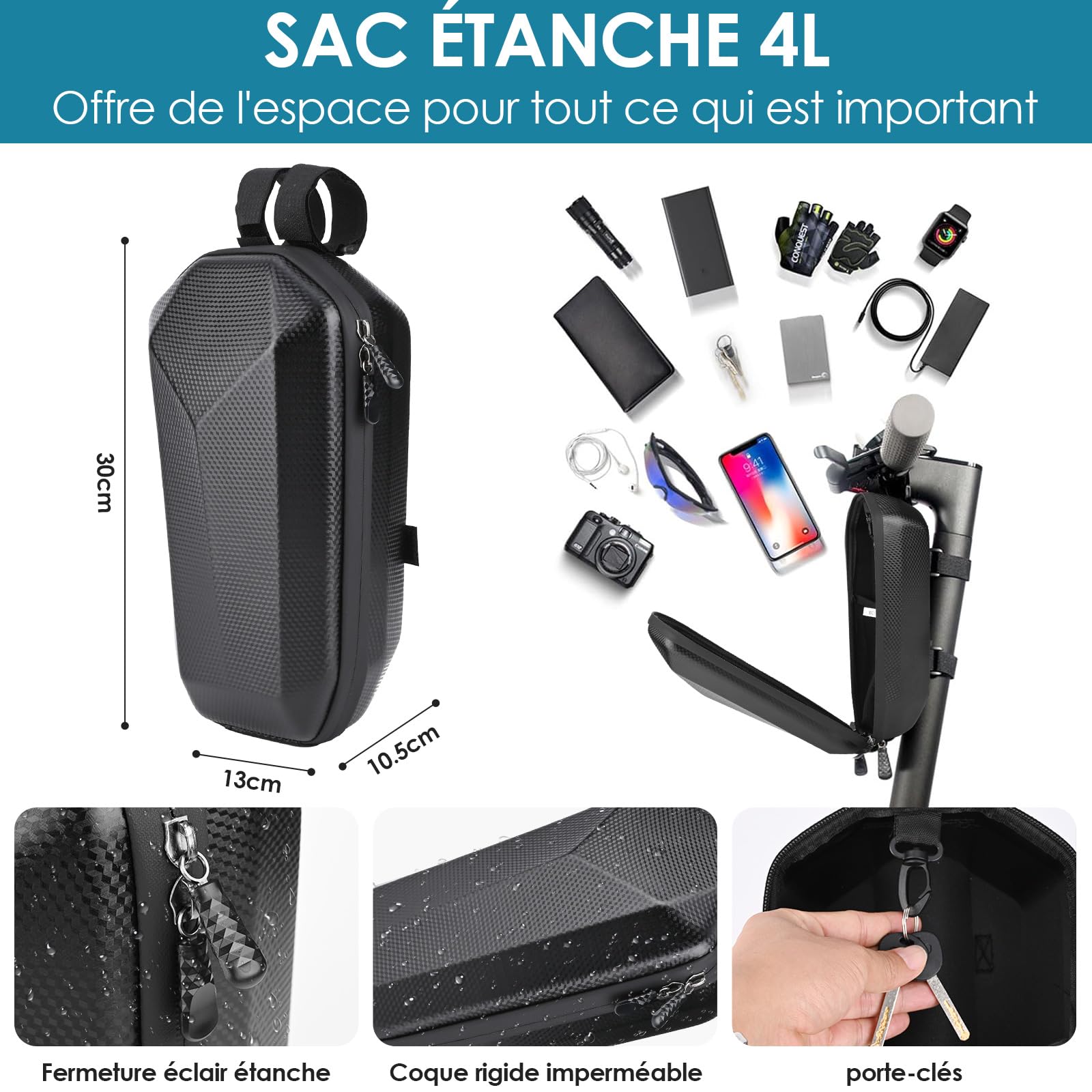 Antivol Trotinette Electrique, Cadenas avec Serrure à Code à 4 Chiffres, Compatible avec Trottinettes, Vélos, Poussettes, Bicyclette, Noir