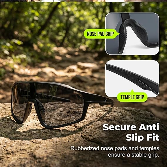 Photochromic Glasses - Unisex Clear Transition Lenses, Uv Adaptive Cycling Sunglasses, Lightweight Anti-Glare Eyewear,