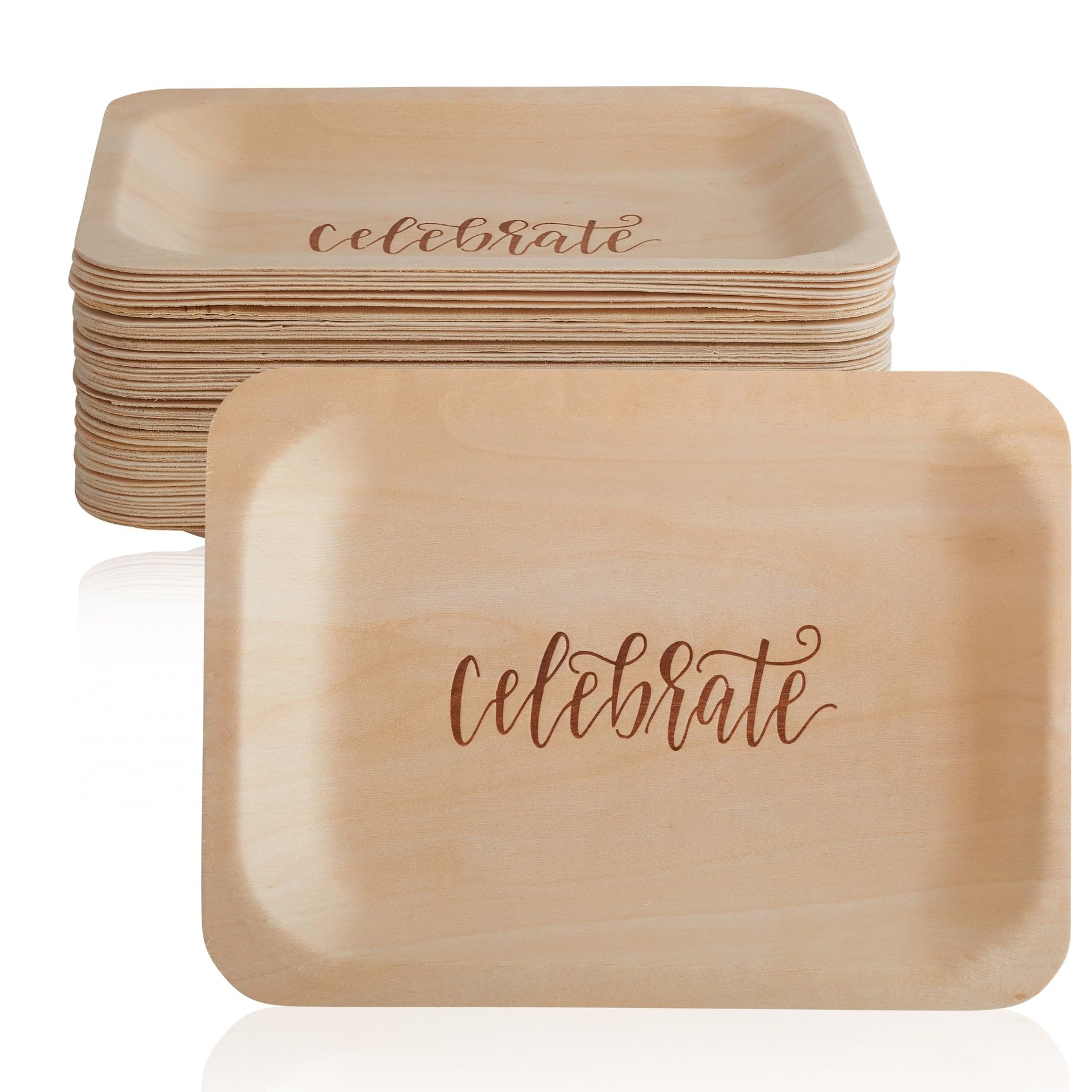 Wood & Wonder Celebrate Disposable Party Plates – Rustic, Compostable Alternative to Plastic Plates for Birthday Parties, Catering and Special Events (Salad/Dessert, 50-Pack)