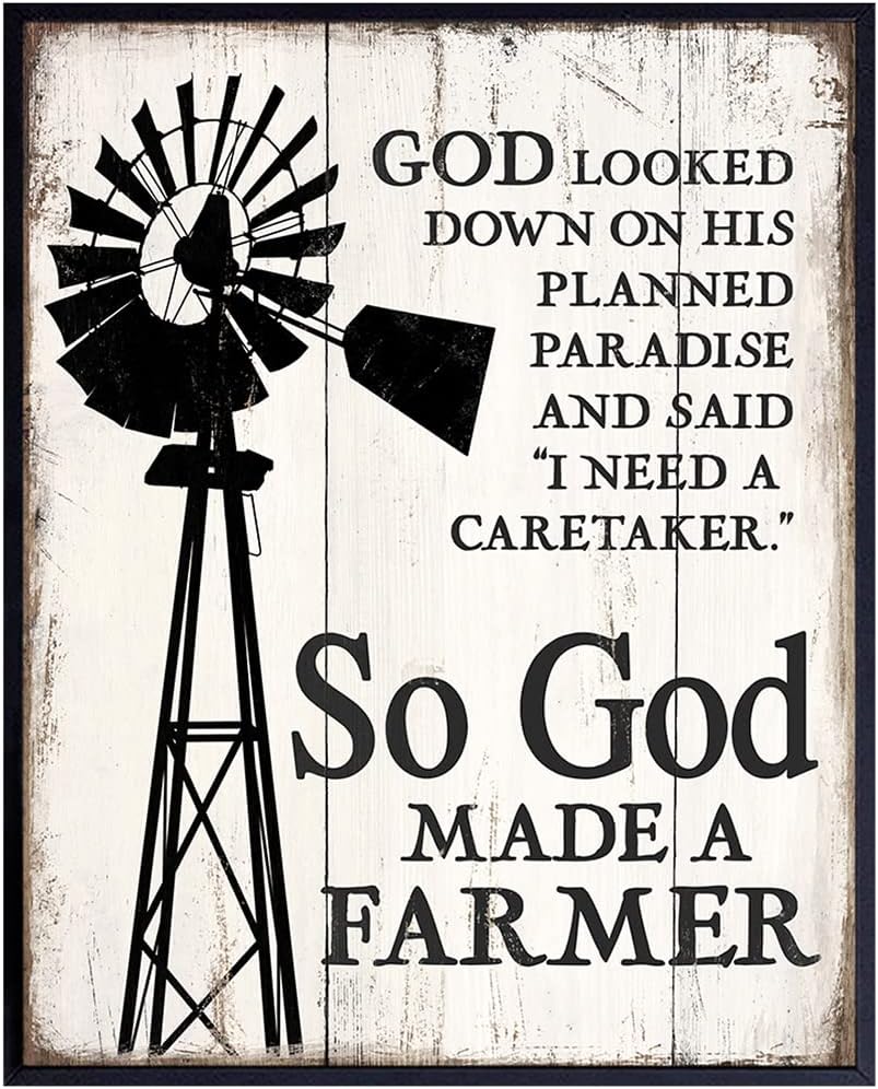 So God Made a Farmer Wall Decor - 8x10 Farm Poster - Farmers Wall Art Sign - Country Pictures - Farm Decor for Living Room, Kitchen - Christian Religious Gifts - Farmhouse Decoration - Paul Harvey