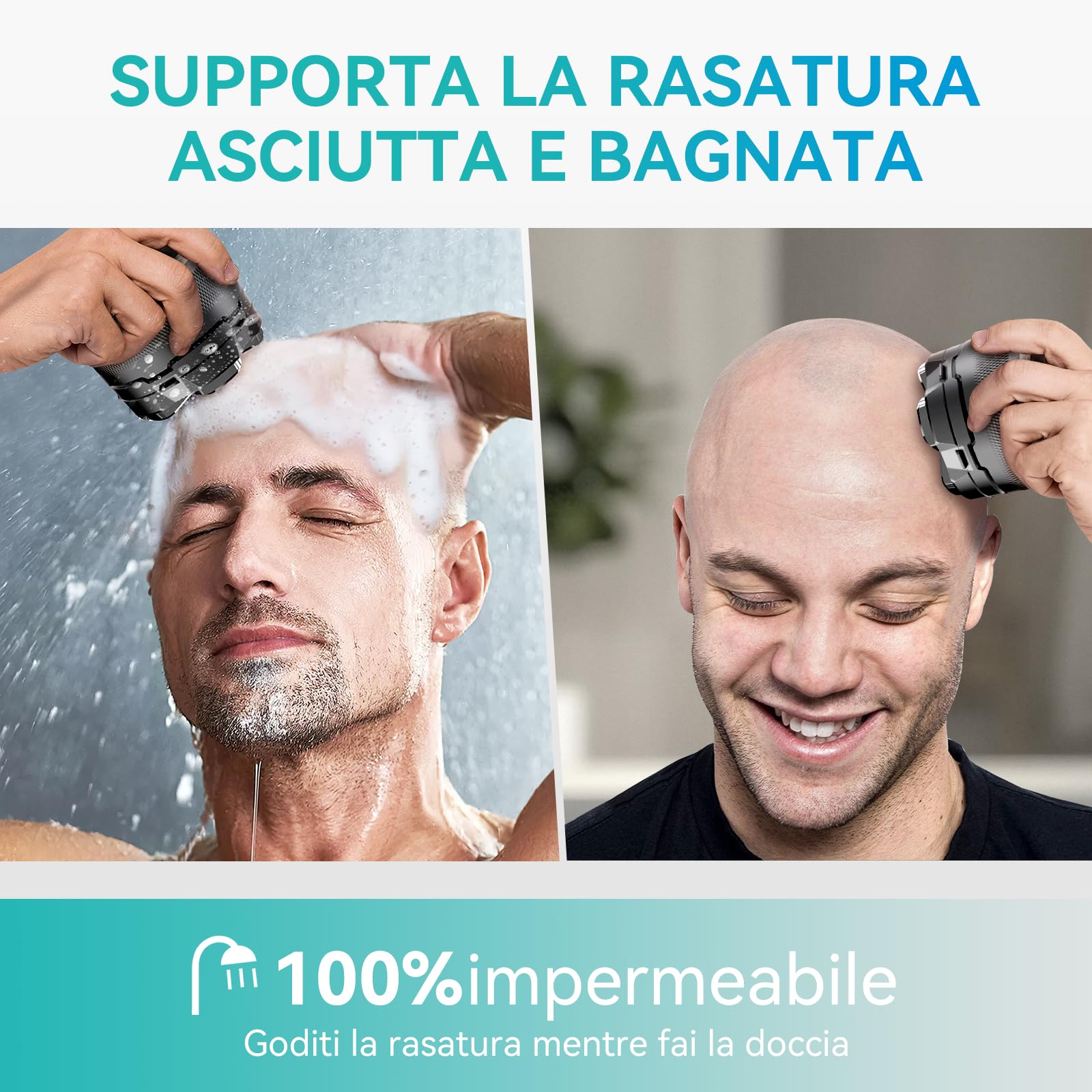 kensen Rasoio Elettrico Testa Calva Uomo 6D Rasoio Capelli Uomo 0 mm 160 Minuti di Autonomia Rasoio Testa Calva Fluttuante Impermeabile Cordless con Rasoio Testa Magnetiche & Porta di Carica USB-C