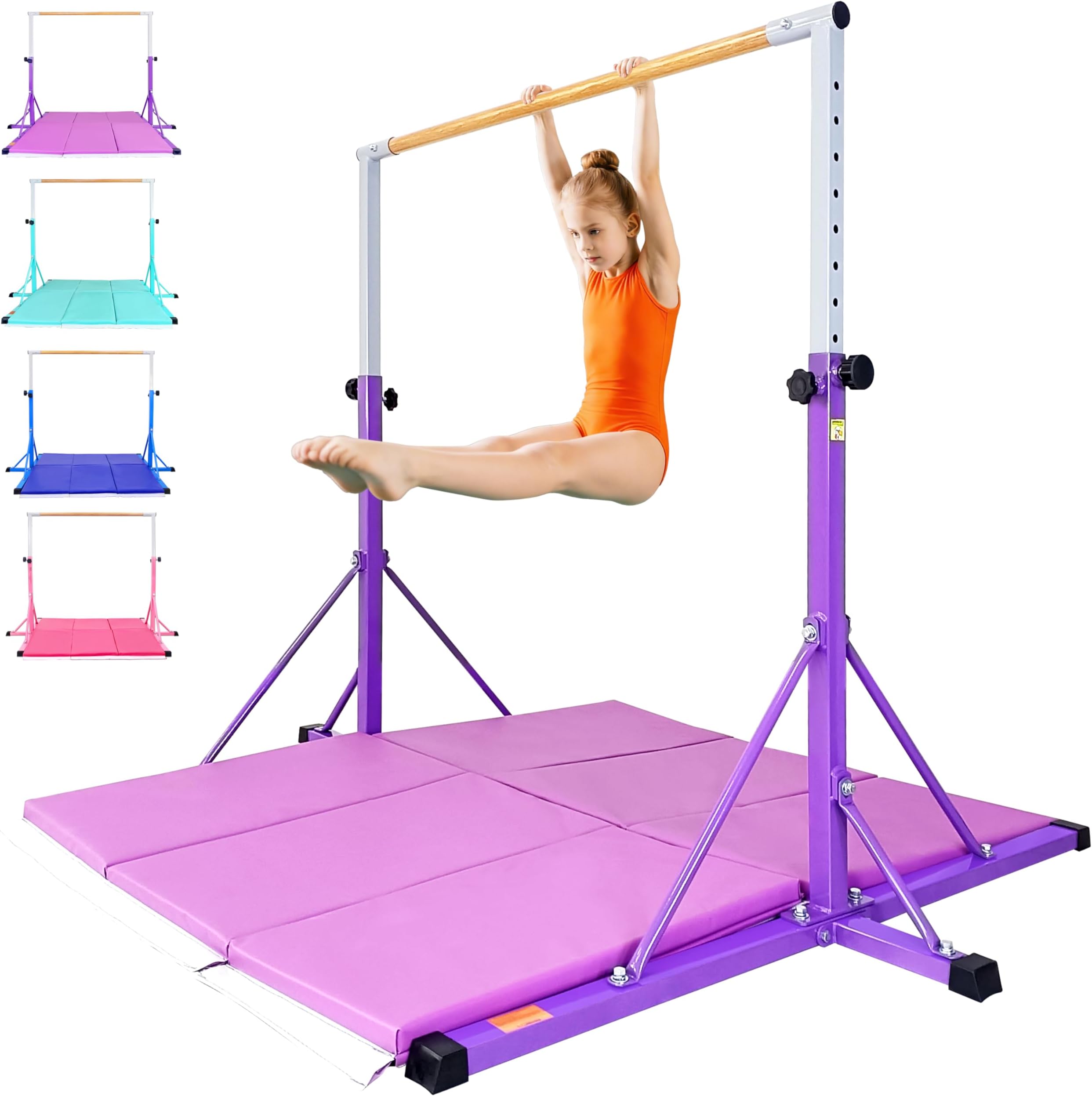 FC FUNCHEER Expandable Gymnastics kip bar with Fiberglass Cross bar,Adjustable arms with ex-Long Base Length,Safe Training for Children