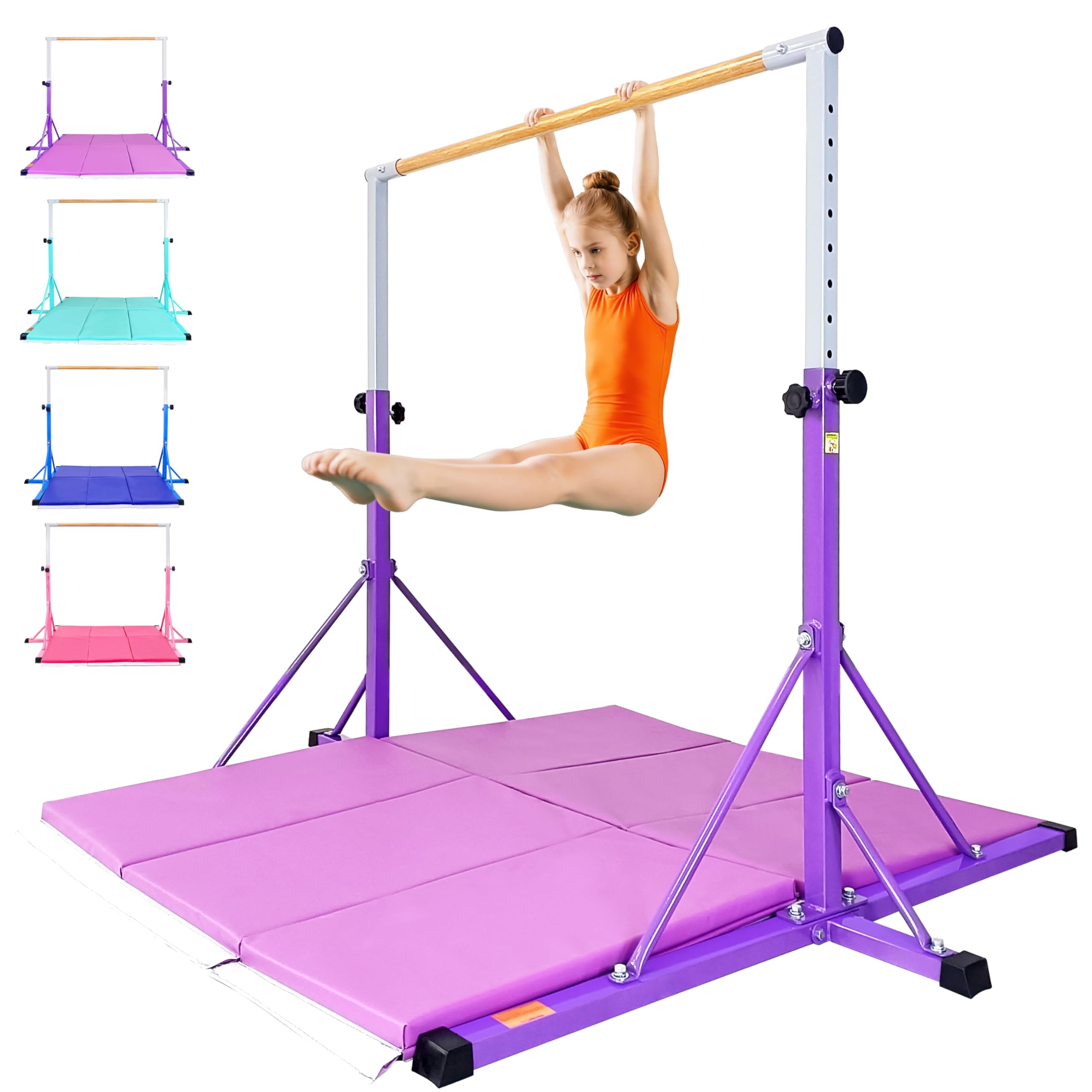 Expandable Gymnastics kip bar with Fiberglass Cross bar,Adjustable arms with ex-Long Base Length,Safe Training for Children