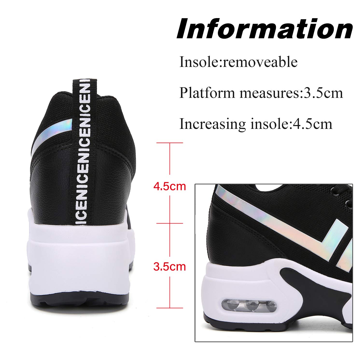 AONEGOLD Sneakers con Zeppa Interna Donna Scarpe da Ginnastica Sportive Casuale Tacco 8