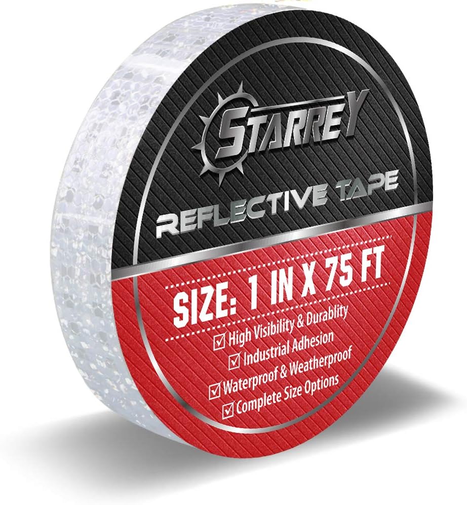 Starrey White Reflective Tape Self Adhesive Warning Tape 1IN x 75FT Outdoor Honeycomb Reflective Safety Tape-School Bus Stickers Conspicuity Solid Color Design: Industrial & Scientific