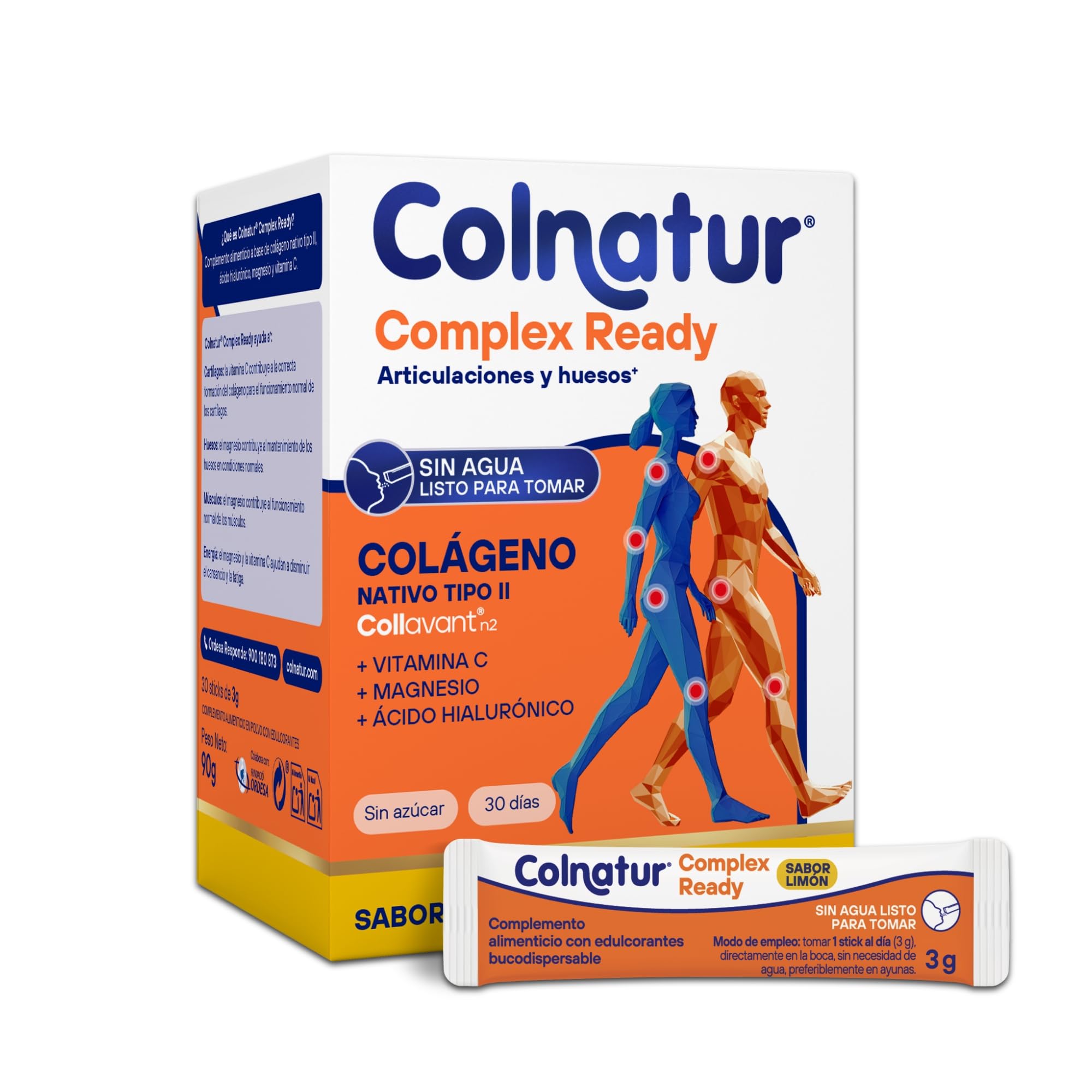 Colnatur Sin Color Complex Ready Sabor Limón| 30 Sticks Monodosis | Colágeno Con Magnesio, Ácido Hialurónico Y Vitamina C Listo Para Tomar | Envase Para 30 Días