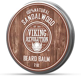 Viking Revolution Sandalwood Beard Balm - Natural Beard Butter with Argan & Jojoba Oil, Beeswax Softener & Moisturizer for Men (2oz)
