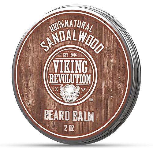 Viking Revolution Sandalwood Beard Balm - Beard Butter with Argan Oil, Beard Softener for Men with Jojoba Oil - Beard Moisturizer for Men with Beeswax - Beard Wax for Men (2oz, 1 Pack)