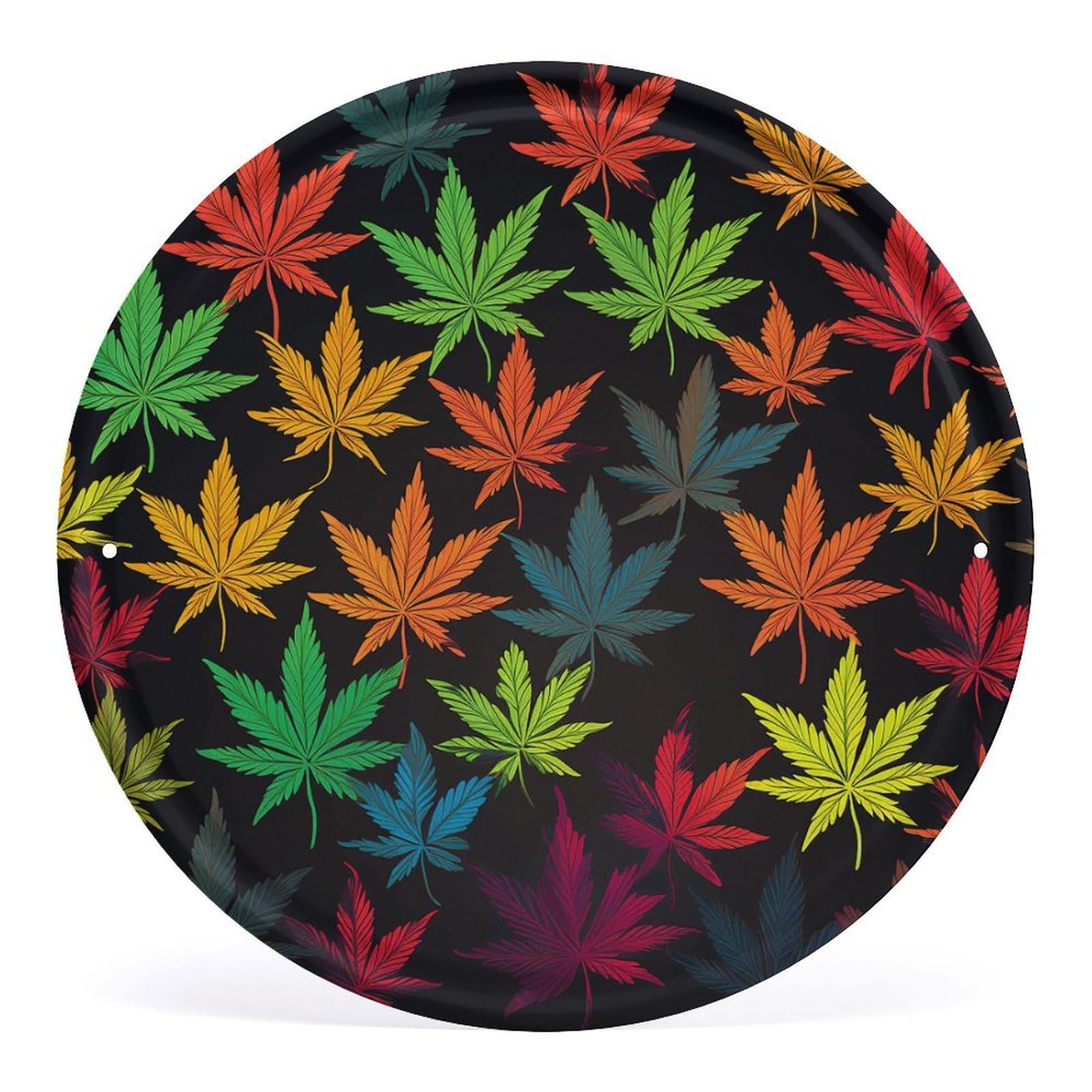 Decoración de cannabis circular en metal para pared con diseño vintage de hierro colorido