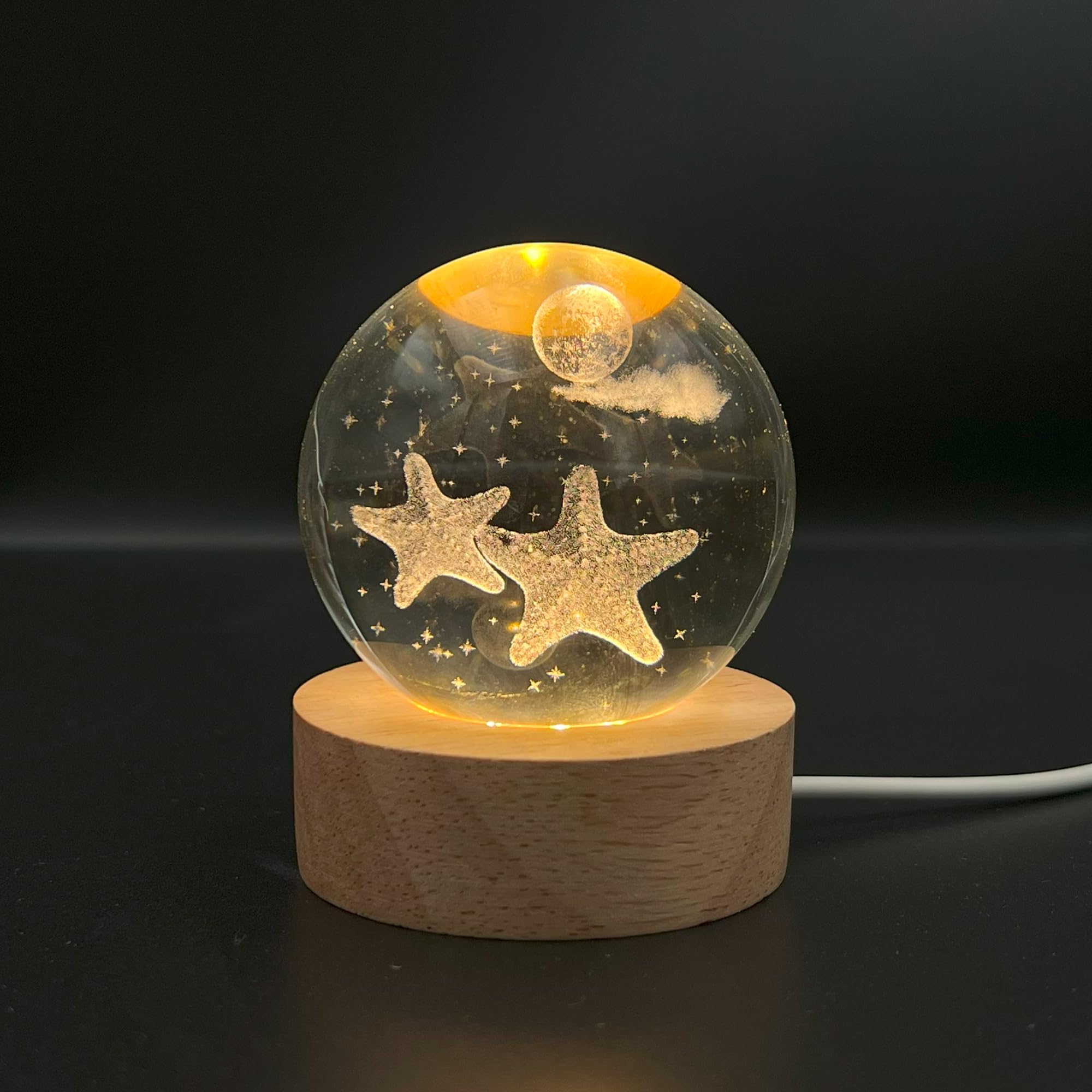 3D Starfish Crystal Ball Light - Glowing LED Night Light, Starfish Decor, Ideal Gift for Kids,Teens, Boys, and Girls