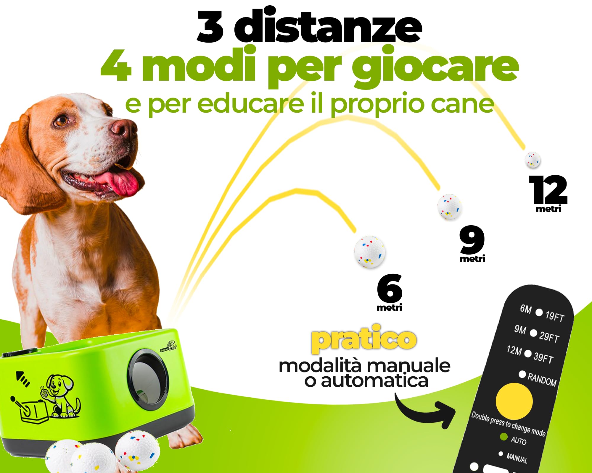 Climsom Ballouf – Lanciapalle Automatico Intelligente per Cani | Modalità Automatica ed Educativa/Manuale | Suono Realistico di Abbaio | Distanze Regolabili | Batteria Ricaricabile