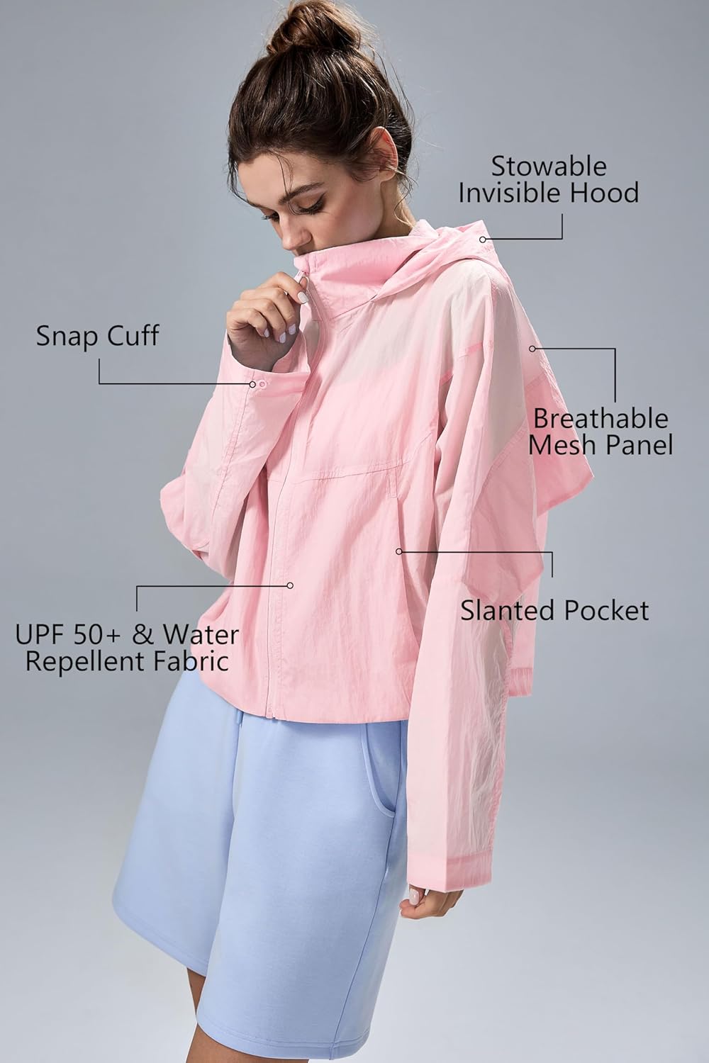 altiland Cool Feeling Water Repellent Raincoats for Women - Lightweight Hooded Outdoor Cycling Jacket Windbreaker - Image 2