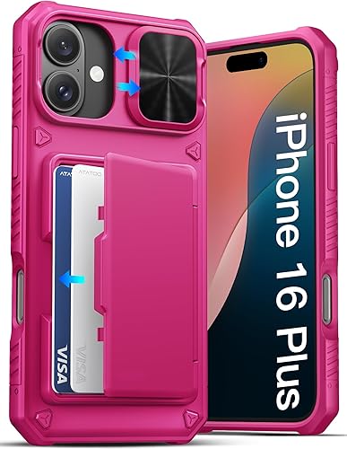 Miniatura 78 de ATATOO Funda para iPhone 16 con tarjetero (almacena 3-5 tarjetas) [bloqueo RFID] y funda para cámara deslizante, protección de grado militar, funda