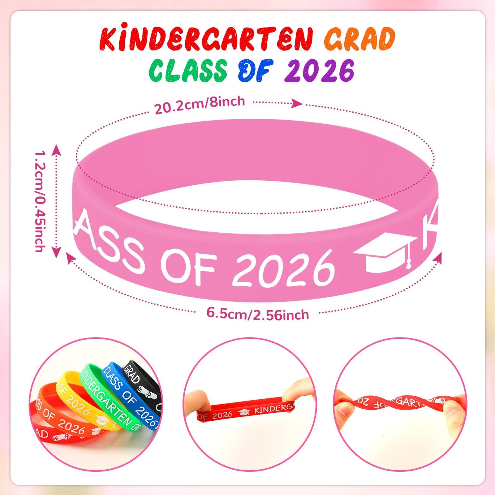 JUNEBRUSHS 24Pcs Kindergarten Preschool Silicone Rubber Wristbands Bracelets for Class of Graduation Kindergarten Preschool Party Favors Accessories (8 Designs)