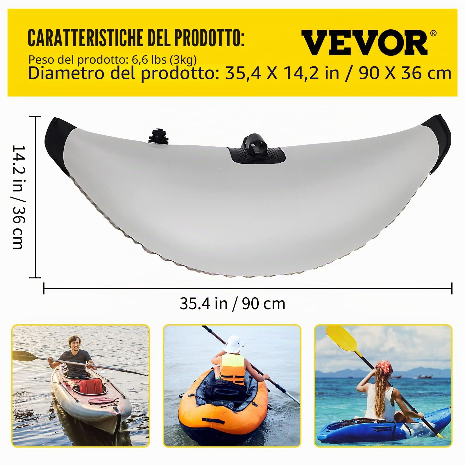 VEVOR Kit Kayak Galleggiante Gonfiabile Stabilizzatore in PVC con Bracci Laterali, 2 Pezzi Lunghezza Regolabile da 81,5 a 94 Pollici Stabilizzatore Gonfiabile per Kayak, Canoa, Nautica, Pesca, ECC