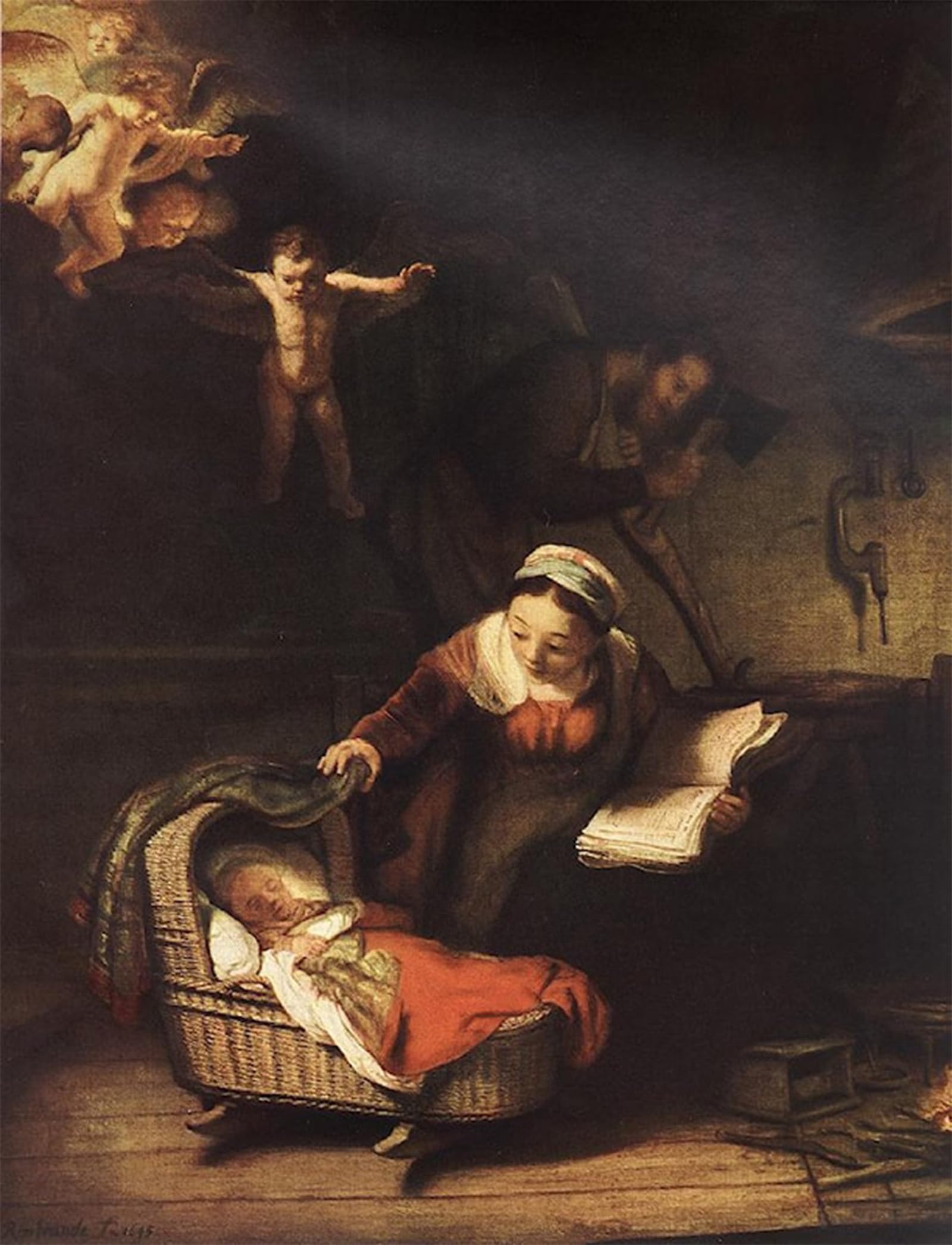 SERENDIPITP Aesthetic Poster Photo Wall Print Retro Picture the Holy Family with Angels by Rembrandt Modern Wall Artwork for Home Decor 60x90cm
