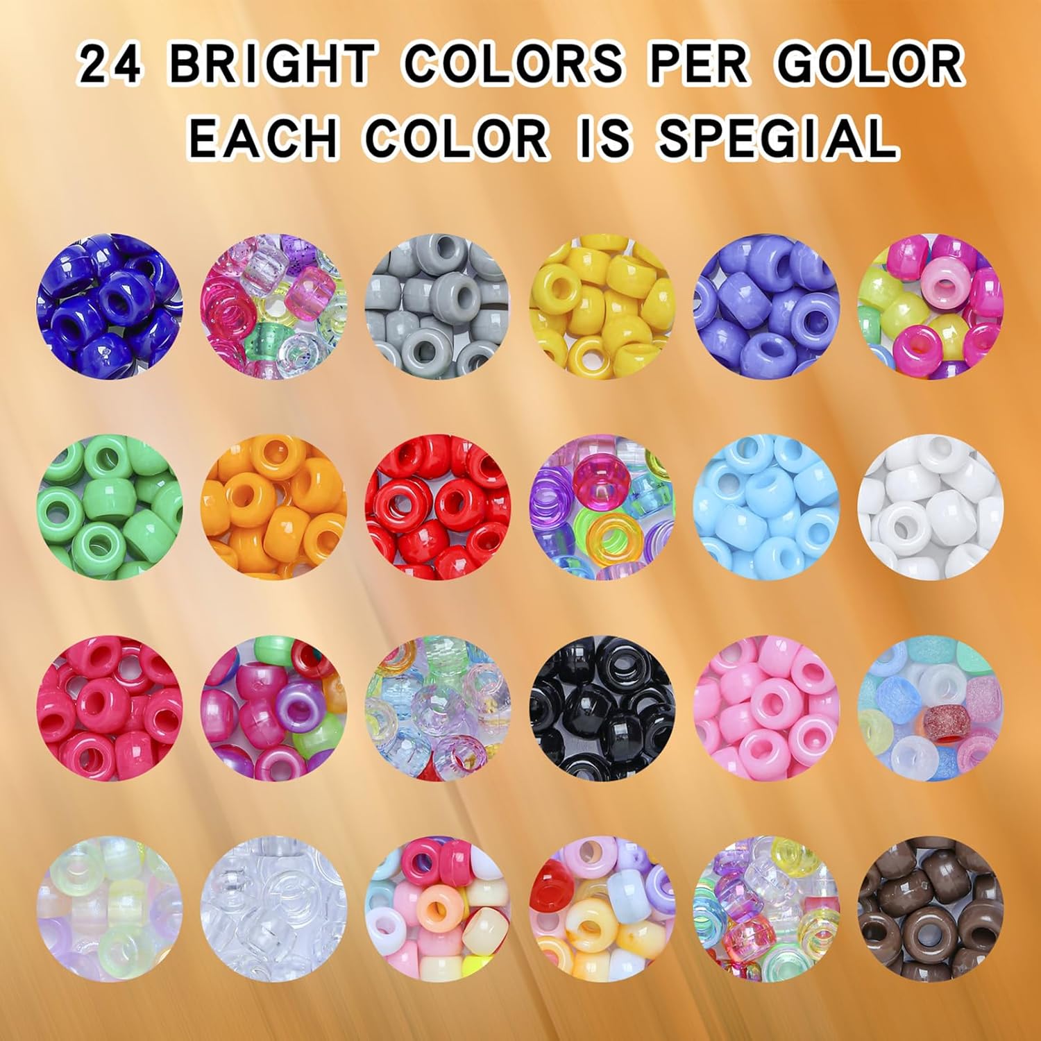 SONGIN 480 Pcs Pony Beads, 6 x 9 mm Multi-Colored Assorted Plastic Bead for Bracelets Jewelry Making, Hair Braiding, Kandi Friendship Bracelet, DIY Crafts for Adult Crafters (24 Colors 02) - Image 2