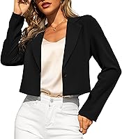 LETDIOSTO Women's Cropped Blazer - Lightweight Long Sleeve Business Casual Jacket for Office to Evening