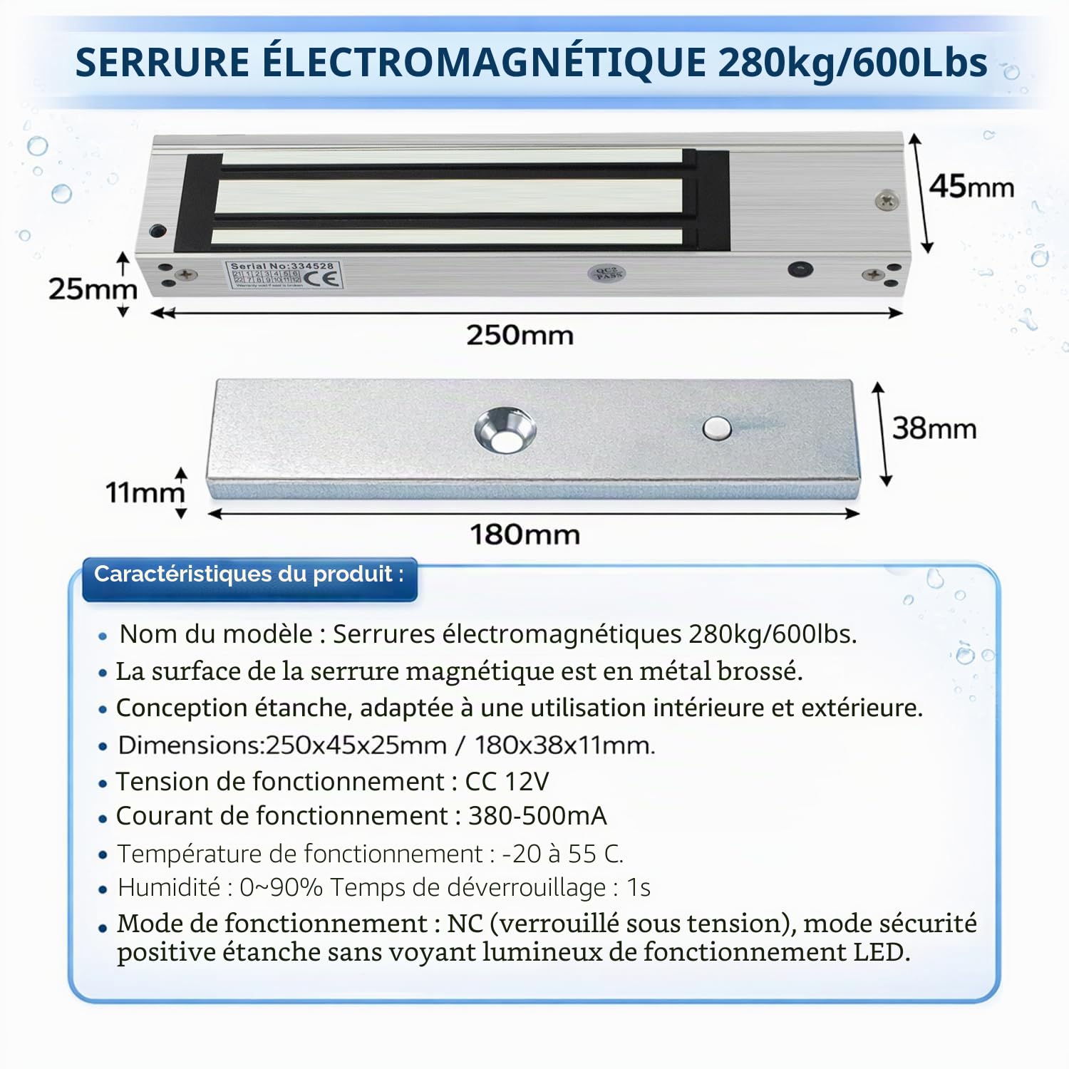Kit contrôle d’accès WiFi Tuya RFID – Clavier à Code Tactile rétroéclairé IP68, Ventouse électromagnétique 280KG (600LBS) NC Fail Safe, Alimentation DC12V, Bouton de Sortie + 10 Badges RFID 125kHz(9)
