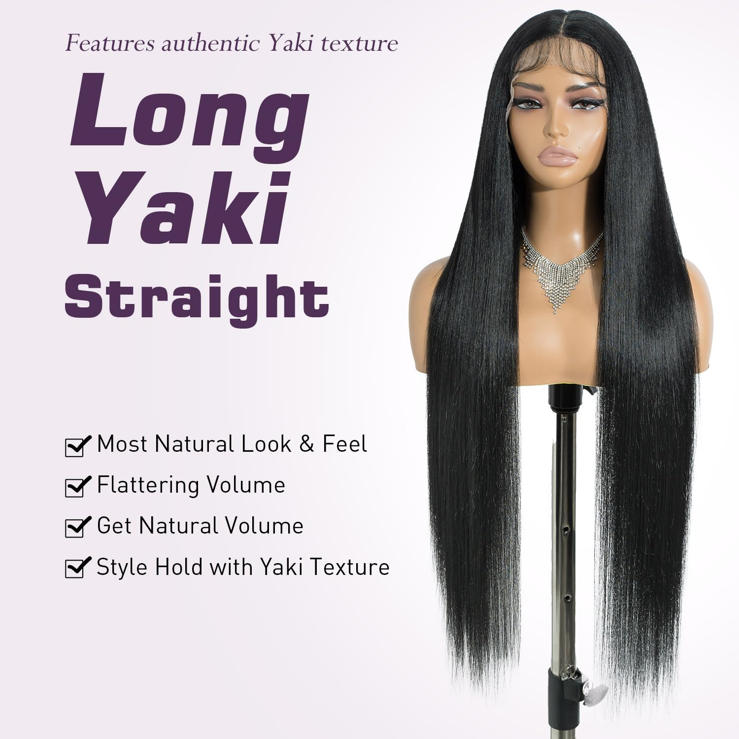 Joedir 38 Inch Super Long Light Yaki Straight Lace Part Wig with Baby Hair Synthetic Hair Lace Part Wigs for Women Heat-Resistant Glueless Black Wig for Daily Use - Image 2