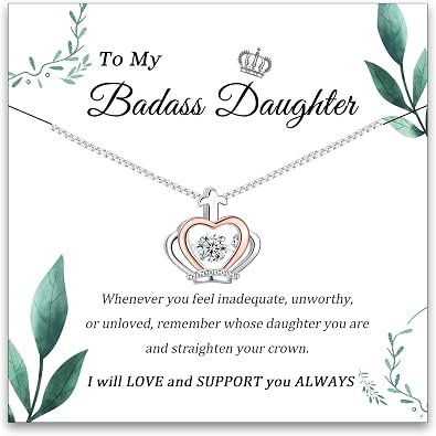 SmileBelle Daughter Gifts from Mom, Mothers Day Gifts to My Daughter Necklace from Dad as Easter Gift for Daughter, Crown Necklace to Me from Mom for Graduation, Queen Jewelry from Father to Me