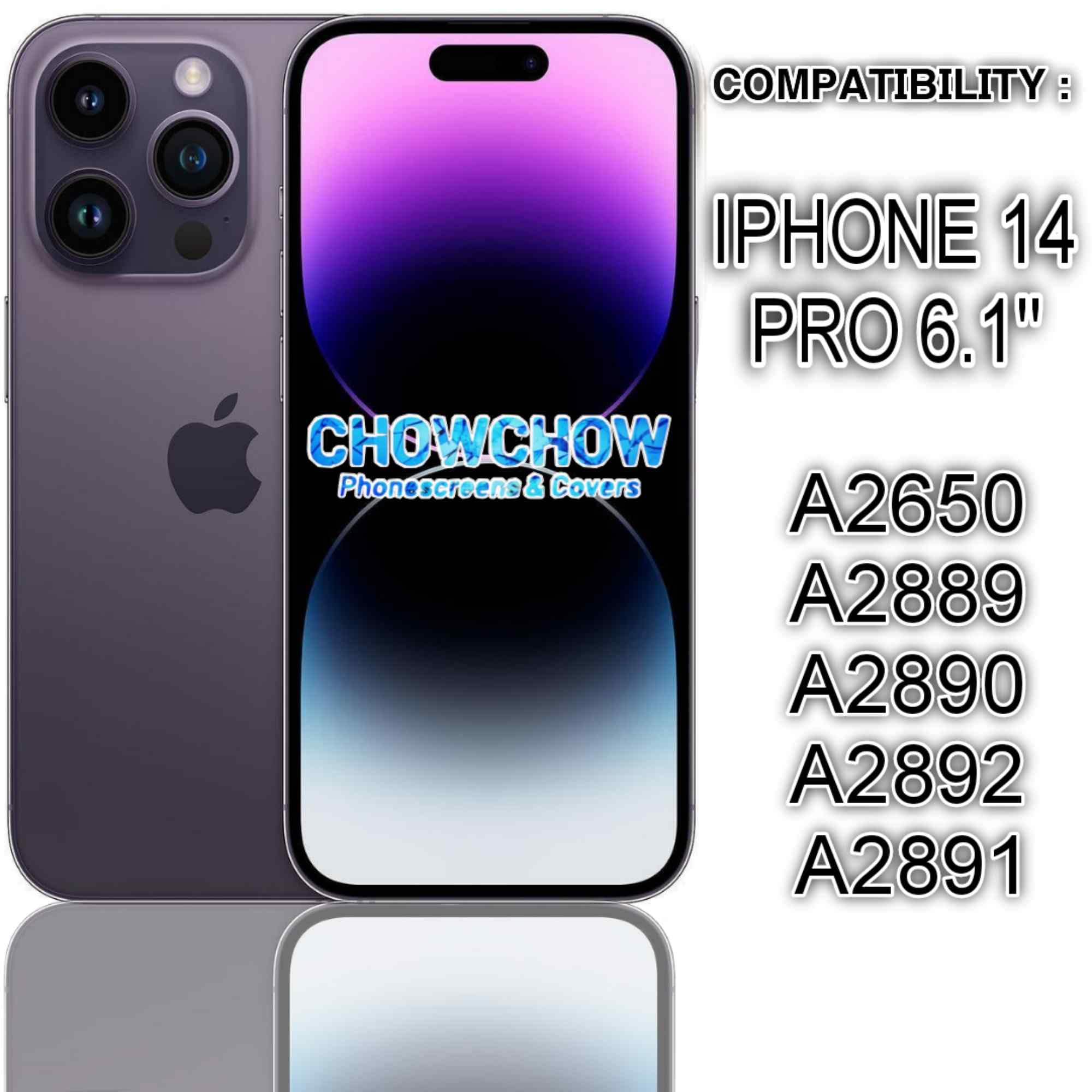 CHOWCHOW - Kit de repuesto para iPhone 14 Pro LCD/OLED y marco de pantalla, con protector de pantalla de vidrio templado, dureza 9H, pantalla con herramientas de reparación, kit de pantalla LCD / OLED
