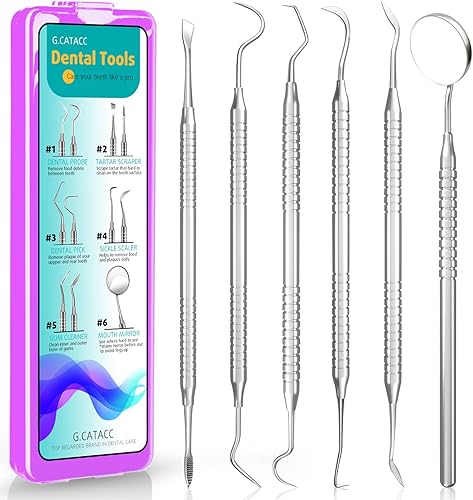 CATACC PRO Herramientas dentales, púa dental, kit de higiene dental, kit de herramientas de limpieza dental de acero inoxidable con raspador de