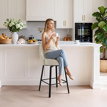 Counter Height Bar Stools Set of 2 with Back, 26''H Upholstered Swivel Barstools with Metal Leg, Modern Counter Stools for Kitchen Island, Home Bar, Pub,Beige