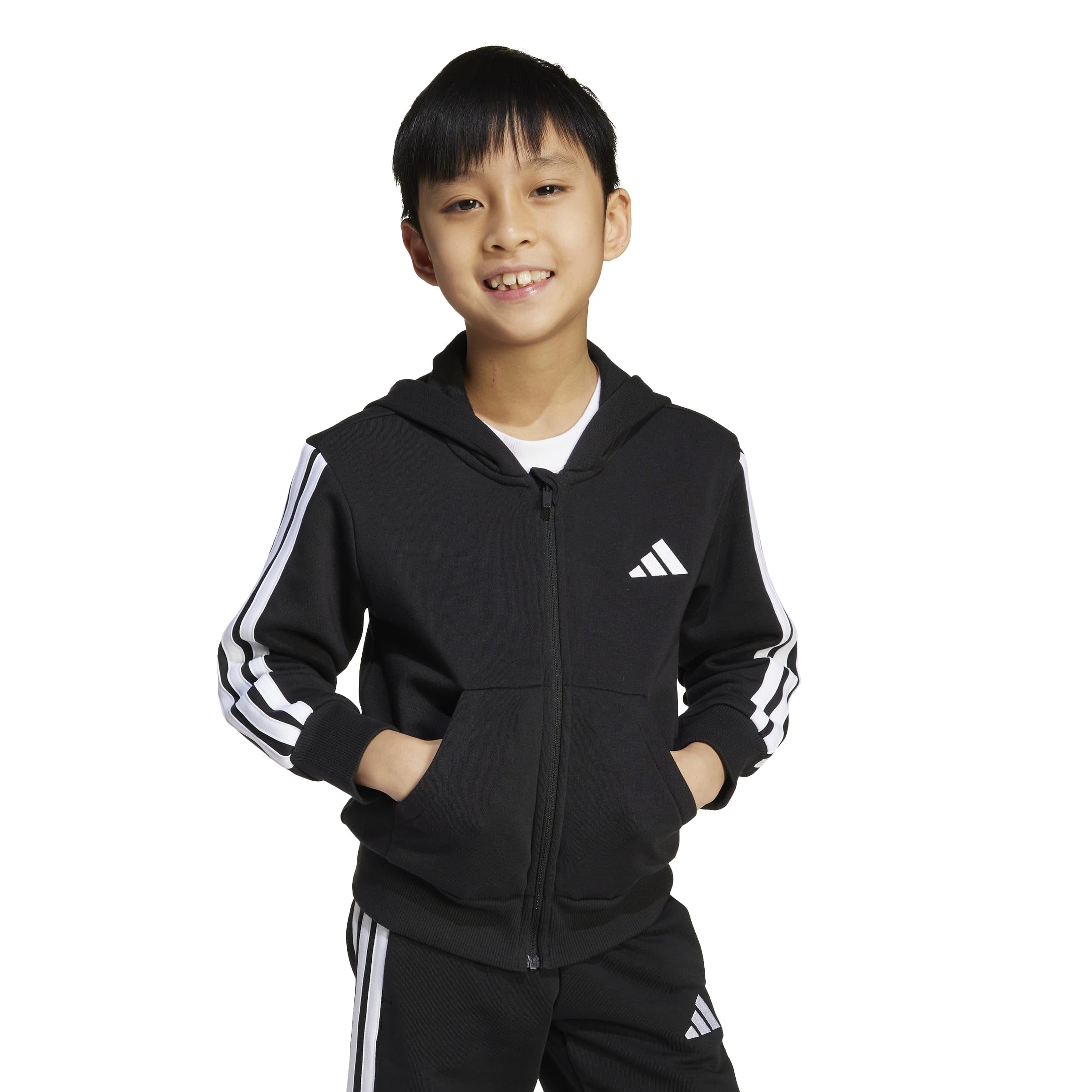 adidas Uniseks - dzieci Essentials Full Zip Hoodie Sweatshirt, black/white, 5-6 Years
