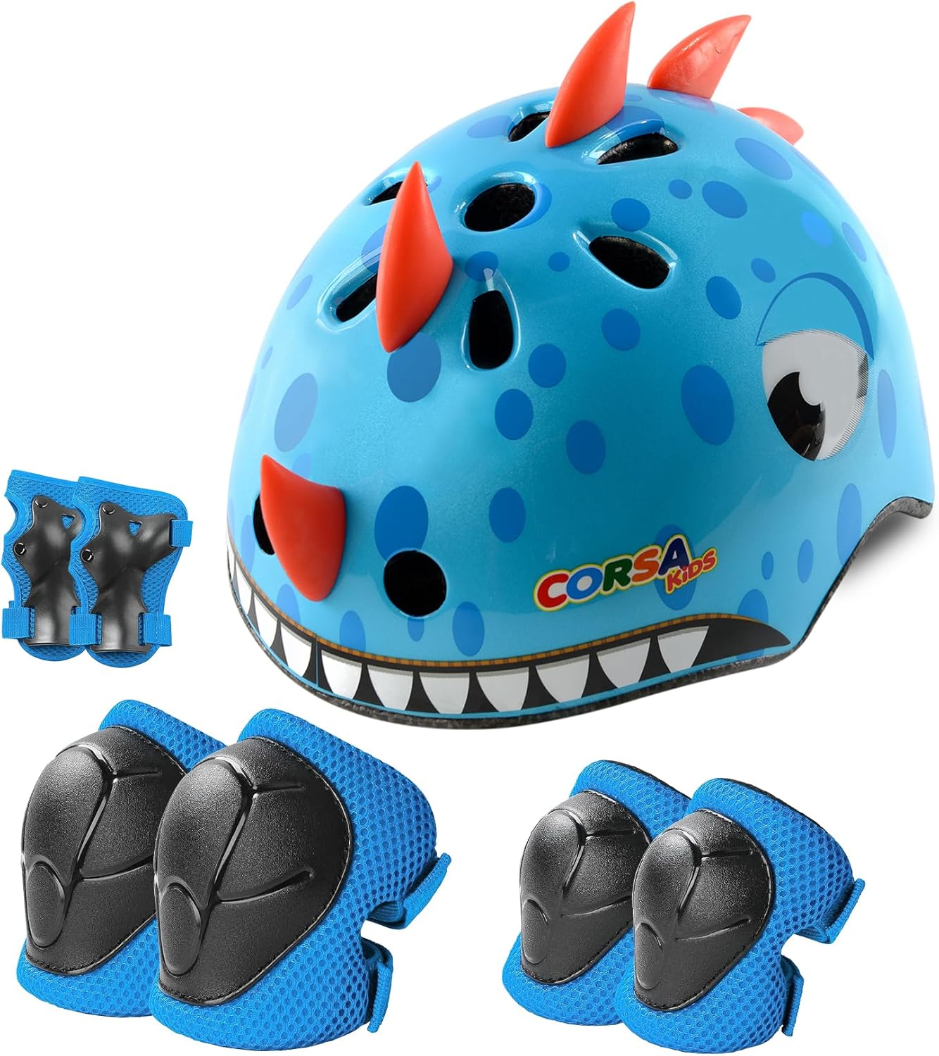Toddler Kids Dinosaur Bike Helmet and Pad Set, Adjustable Protective Gear with Knee Elbow Pads and Wrist Guard, Bicycle Helmet Safety Gear for Child Boys Girls Ages 1-8