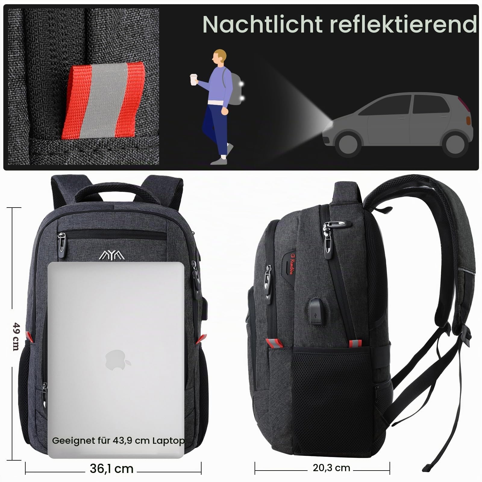 Rucksack Herren Schulrucksack für 17.3 Zoll Laptop Rucksack Arbeit Wasserdicht Business Daypacks Jungen Teenage