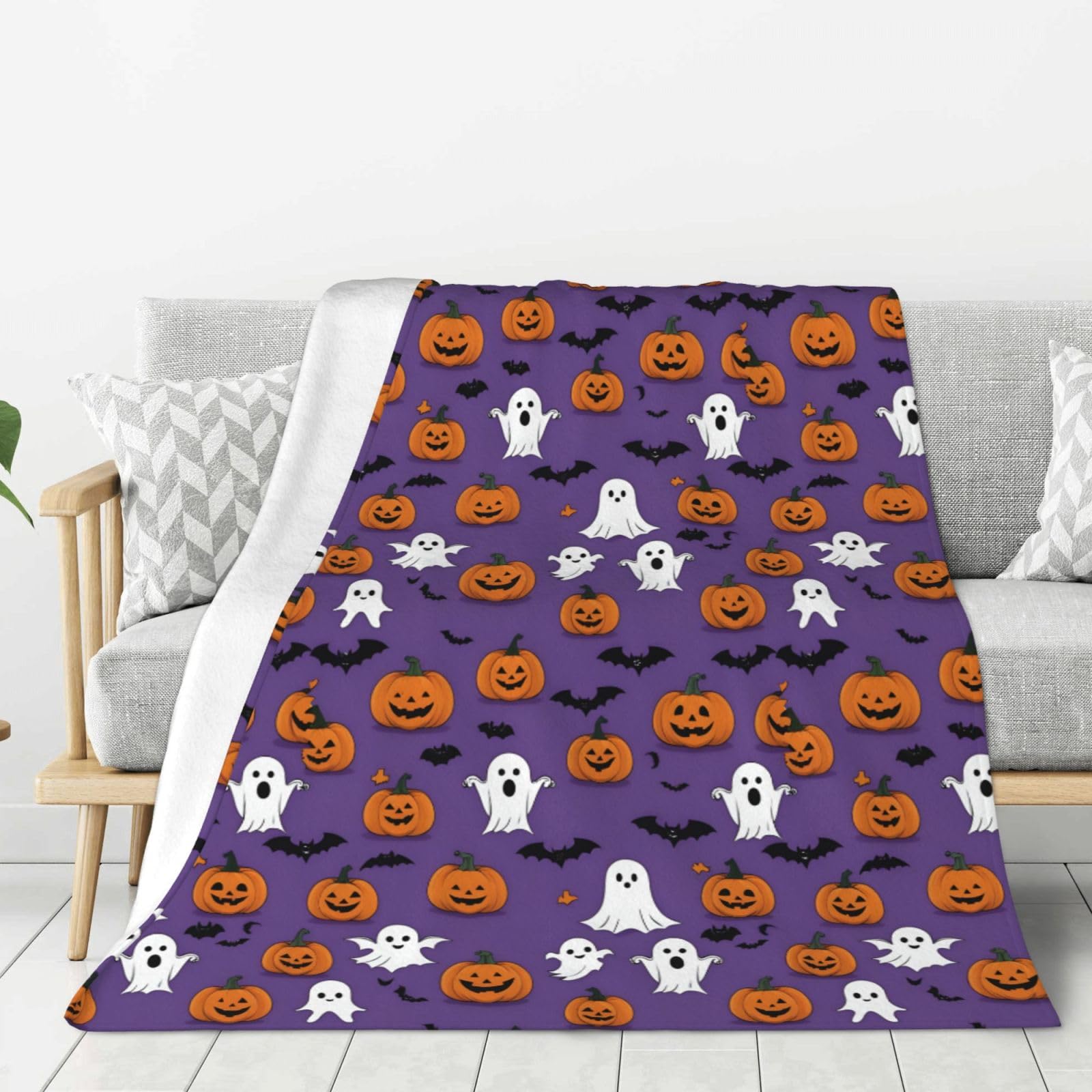 Couverture d'Halloween douce et épaisse grand format plaid lit canapé violet