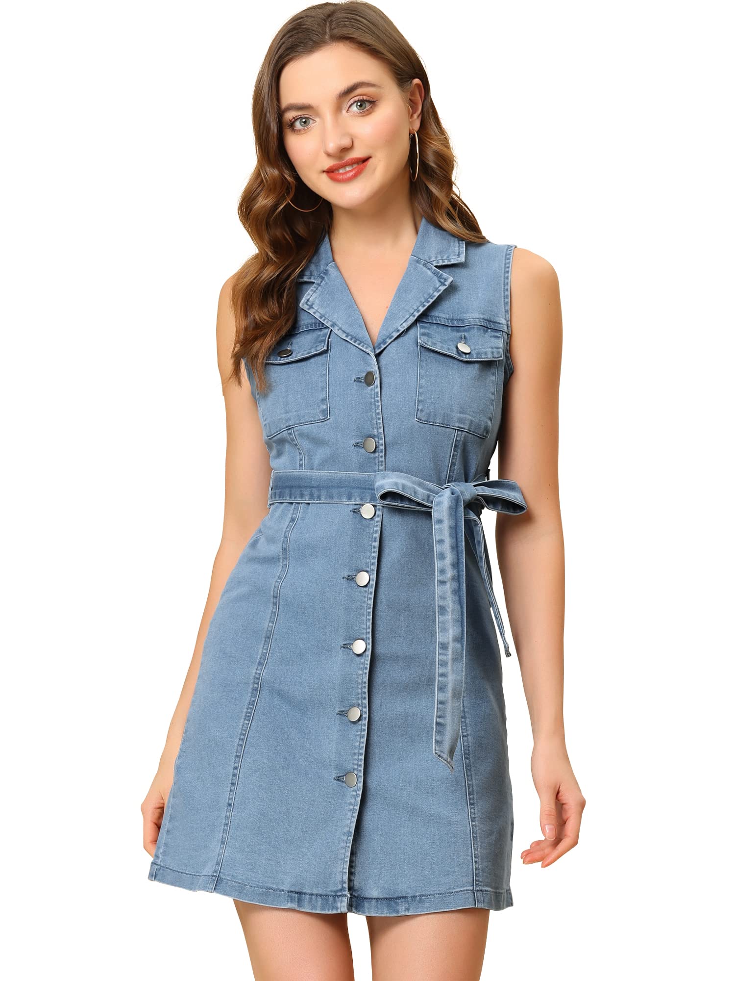 Camisa De Mezclilla Allegra K Con Botones Para Mujer Sin Mangas Cuello En V Chambray Blanco S