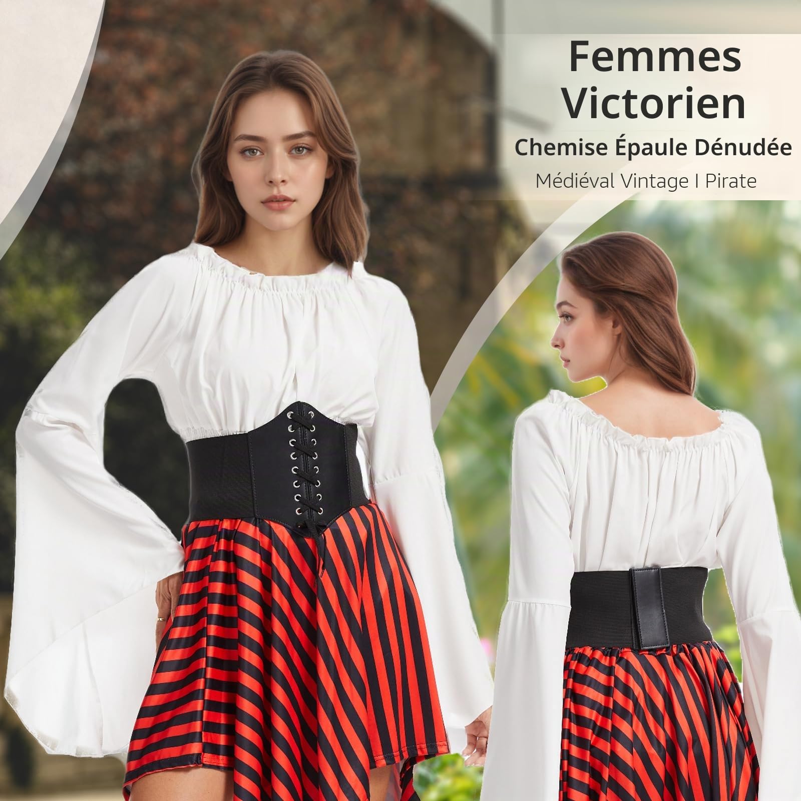 Chemisier gothique de la Renaissance pour femme – Vêtement médiéval victorien et pirate pour costumade et Halloween