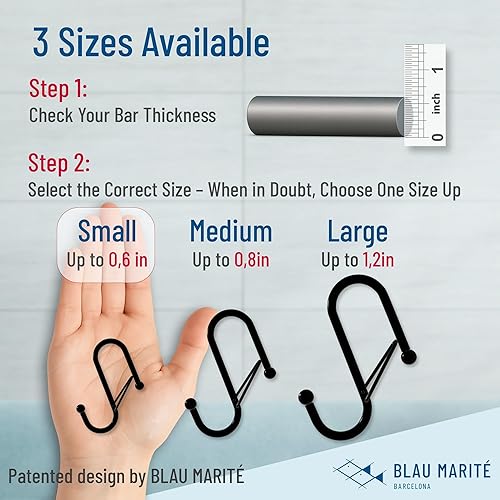 Miniatura 2 de Blau Marité 10 Metalic S-Hooks with Anti-Fall System. Anti Drop S-Shaped Hook with Safety Buckle to Prevent Falls. Heavy Duty. (Black, 2.5in Long