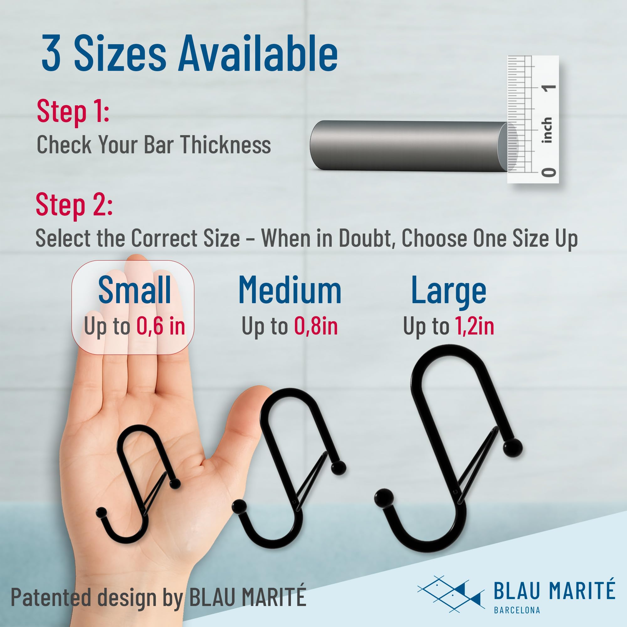 Blau Marité 10 Pack S Hooks for Hanging for Bars up to 0.6 Inch (1.5 cm) Diameter, Anti-Drop Hooks with Safety Buckle - Image 2