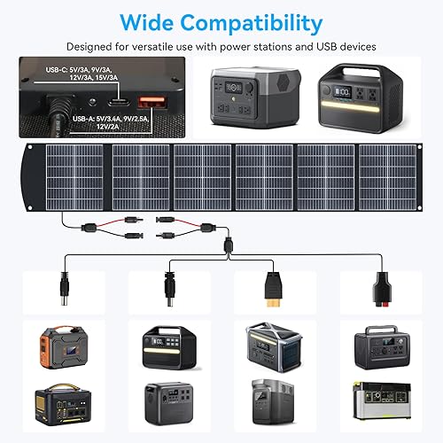 Miniatura 4 de Ecosonique - Panel solar portátil de 200 W para centrales eléctricas, plegable y ligero con soporte, USB-C PD3.0 y USB-A QC3.0, MC4 y múltiples