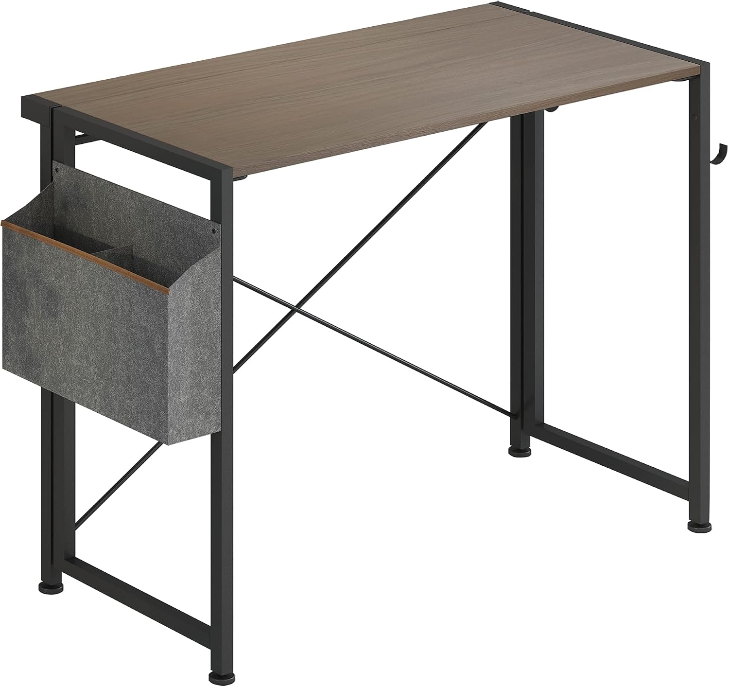 4NM 35.4" Small Desk with Storage Bag and 2-Hook No-Assembly Folding Computer Desk Home Office Desk Laptop Study Writing Table - Brown and Black