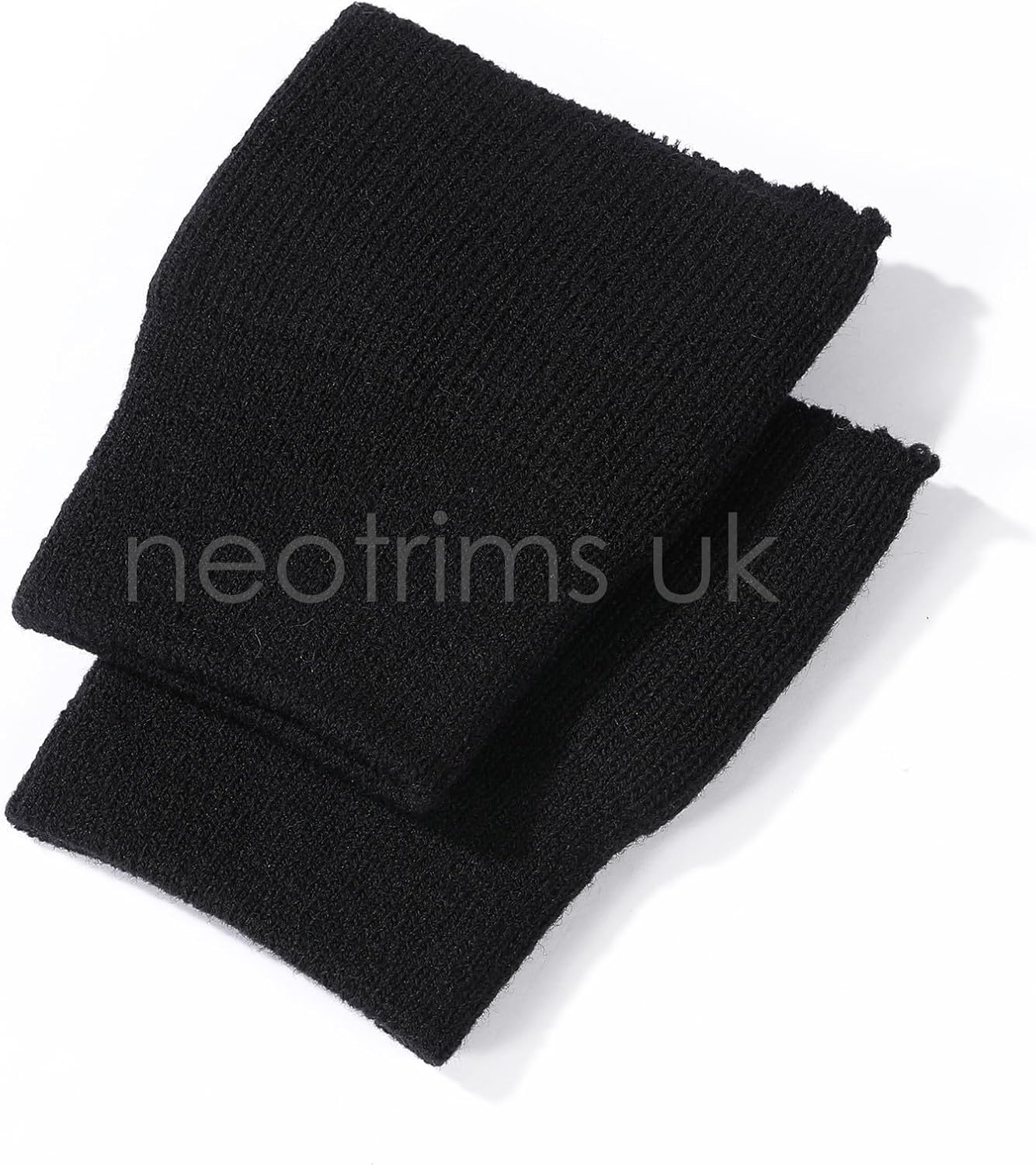 Knit Rib Cuff Replacement Cuffing 1 Pair,Acrylic with Merino Wool and Elastane.Luxurious Supple Handle Without Irritation.No Side Seams,Tubular Ready to Attach Sleeve Edge Hem. Black