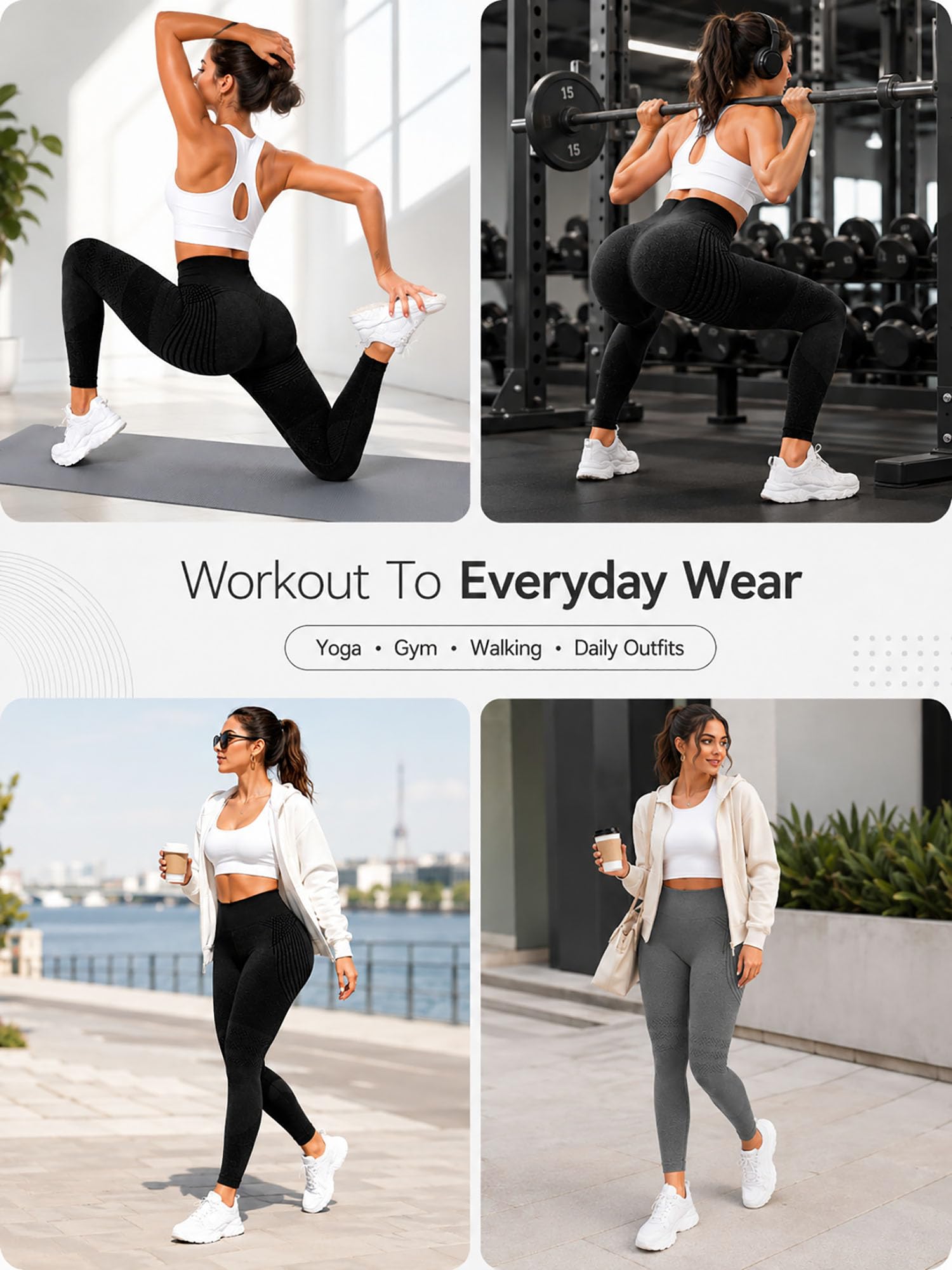 2 Pack Compression Leggings for Women, High Waisted Anti Cellulite Tummy Control Seamless Workout Yoga Pants