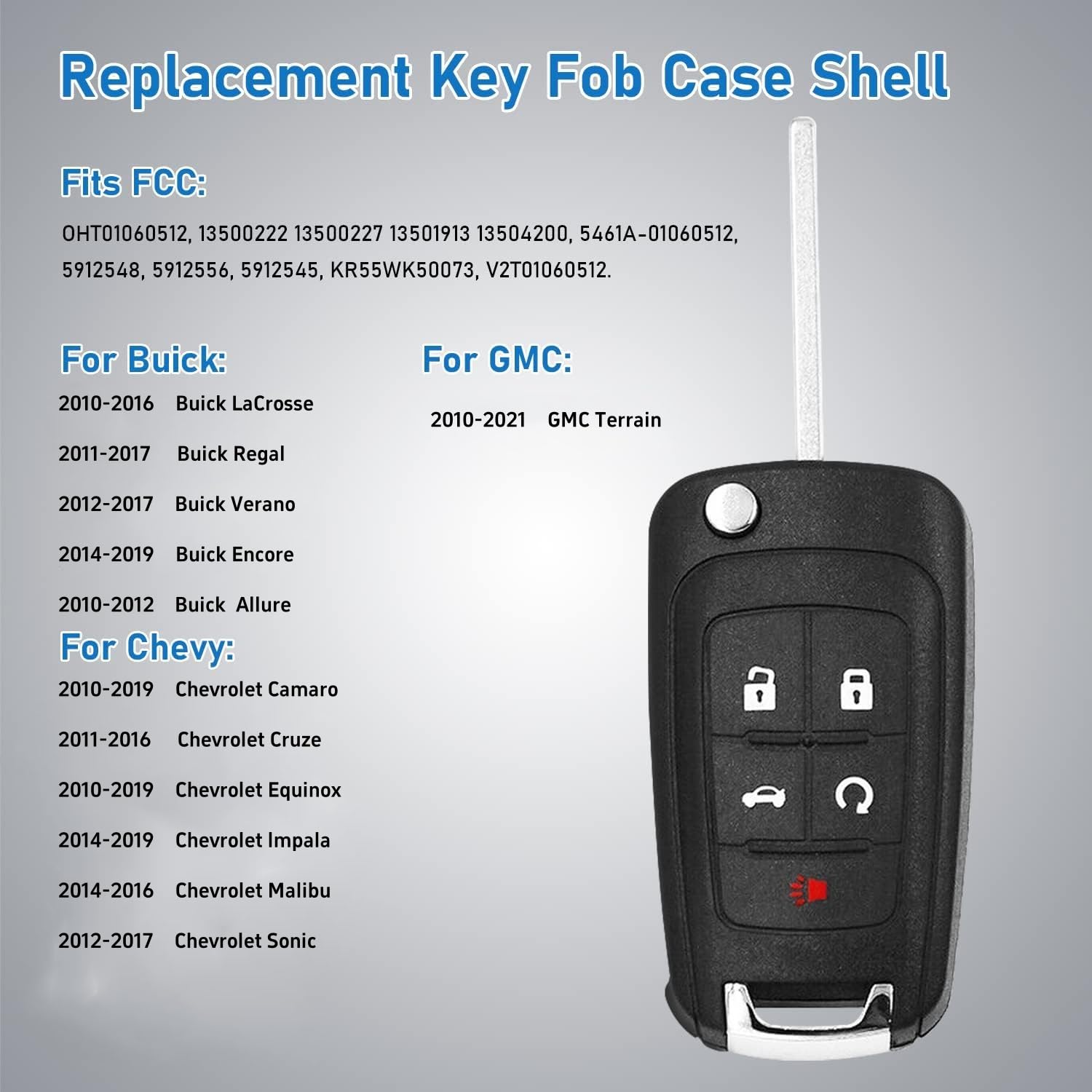 Key Fob Replacement for Chevy: 2013-2016 Malibu,2012-2017 Sonic, 2011-2016 Cruze, 2010-2016 Camaro, 2010-2017 Equinox, 2014-2019 Impala, Buick GMC,Keyless Entry Remote Control OHT01060512, Pack of 2