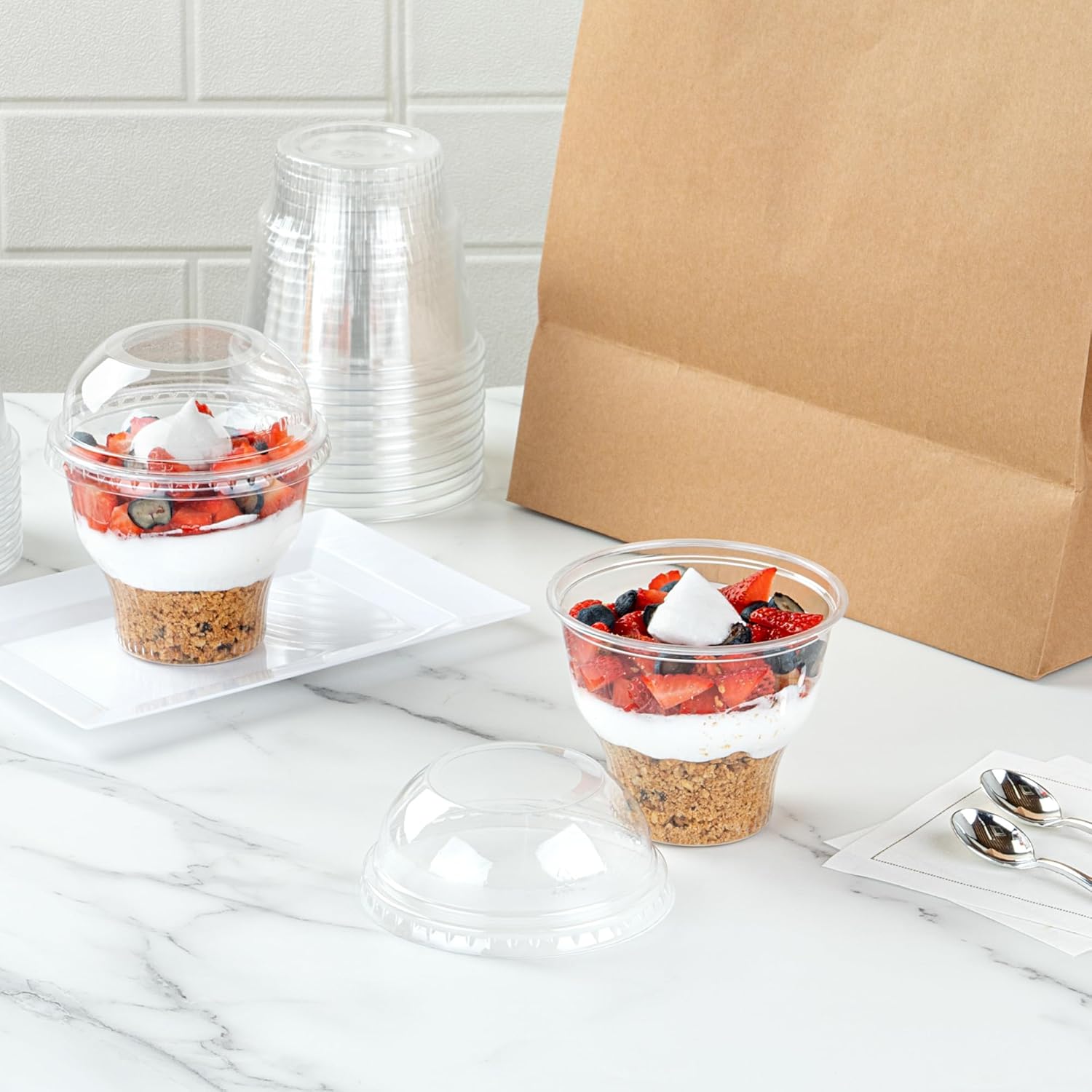 Restaurantware-LIDS ONLY: RW Base 3.9 x 1.6 Inch Dome Lids With Wide Hole, 50 Disposable Transparent Covers - Ice Cream Cups Sold Separately, Sustainable, Clear Plastic Dome Lid, Ideal For Takeaways
