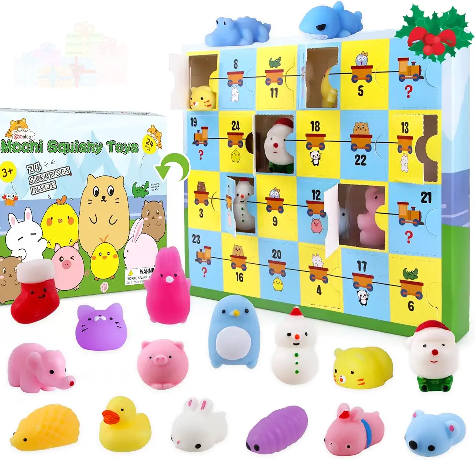 Advent Calendar 2025 Kids Christmas Countdown Calendar Mochi Squishy Toys for Girls and Boys Different Surprise Gift for 3+ Years Old Boys Girls Relief Stress