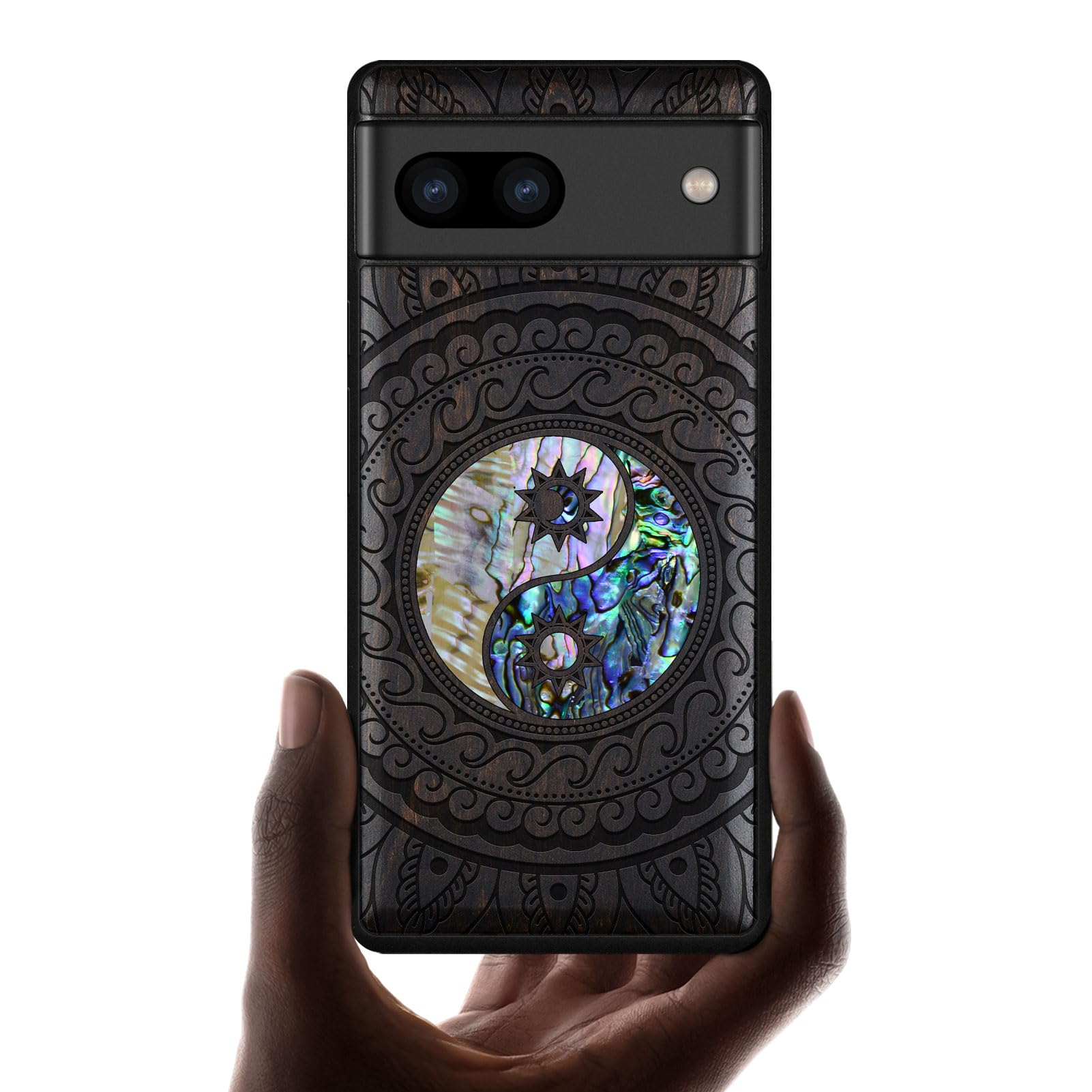 Custodia In Legno Naturale Carveit Per Google Pixel 8 Pro – Noce Con Disegno Mandala, Ultra Sottile, TPU Morbido, Ricarica Wireless - 3