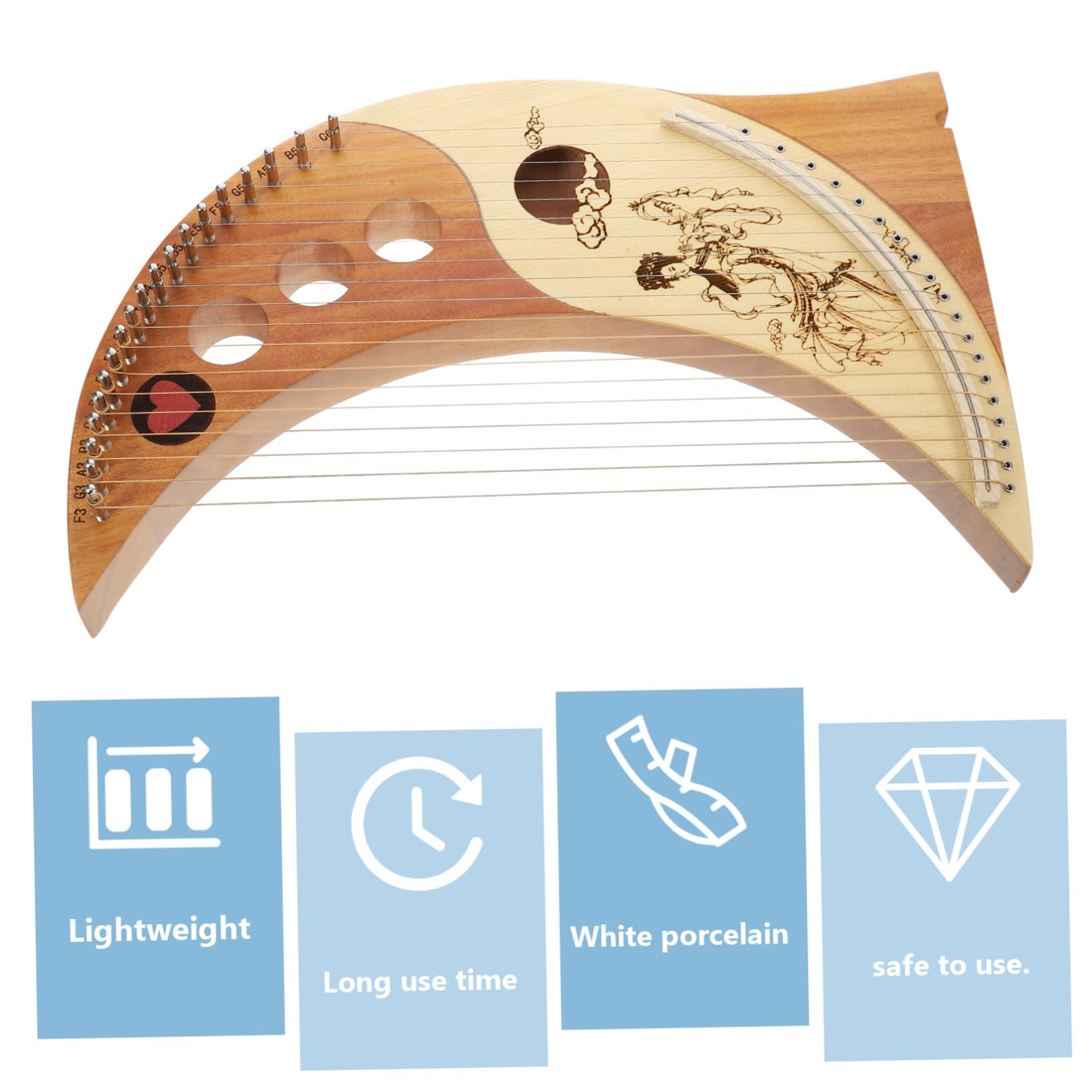 Cabilock Arpa de Lira de Madera Maciza 19 Cuerdas para Principiantes y Niños, Instrumento Musical Portátil Tono Cálido y Sonido Brillante Color Aleatorio