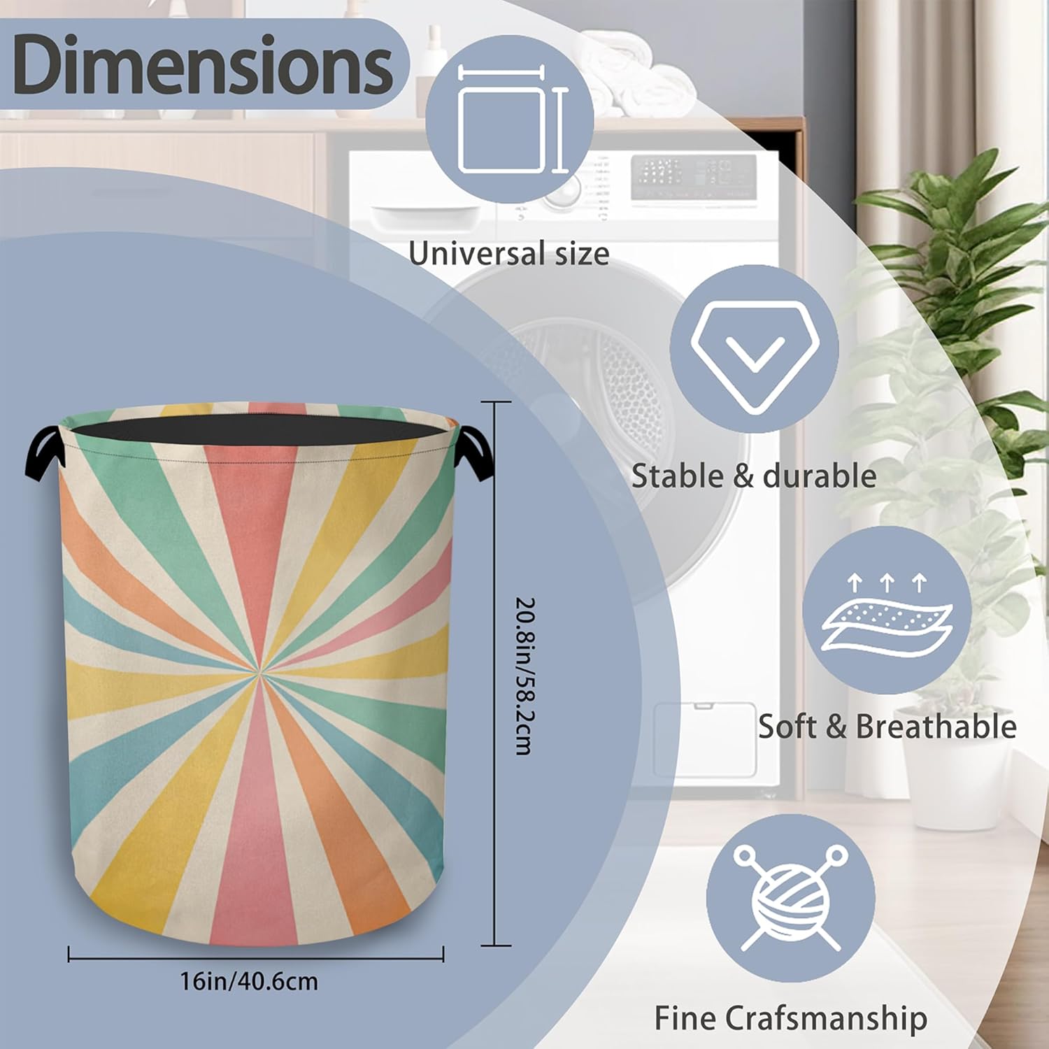 Boho Abstract Geometric Laundry Basket,Foldable with Handles Tote Bag Oxford Cloth for Bathroom Bedroom Dirty Clothes Storage Bucket 16" x 20.8"