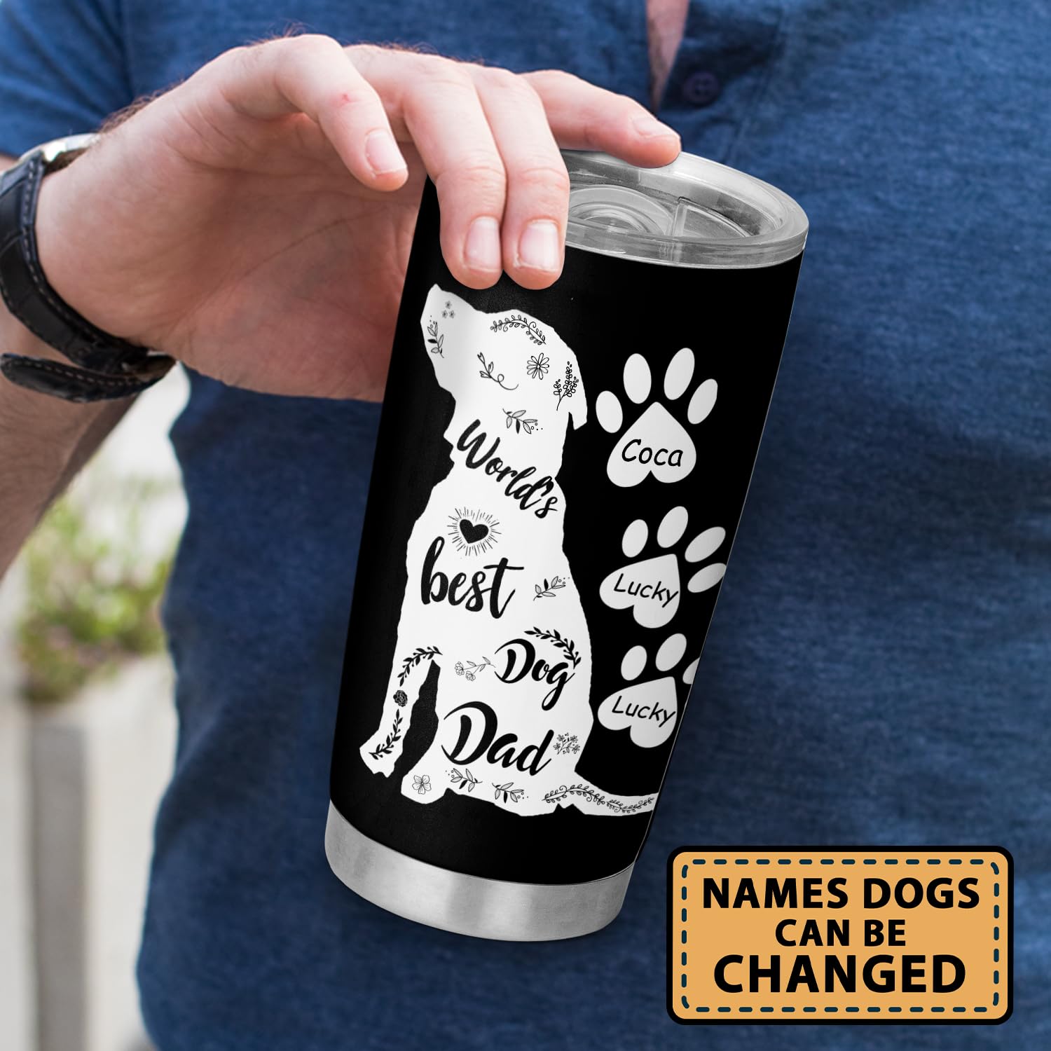 WHIDOBE Vaso Personalizado De Perro Papá (hombre - Perro) Personalizado De 20 Onzas Con Avatares, Nombres, Razas De Perros, Regalos Personalizados Para Hombres, él, Amantes De Los Perros, Regalo Para Papá